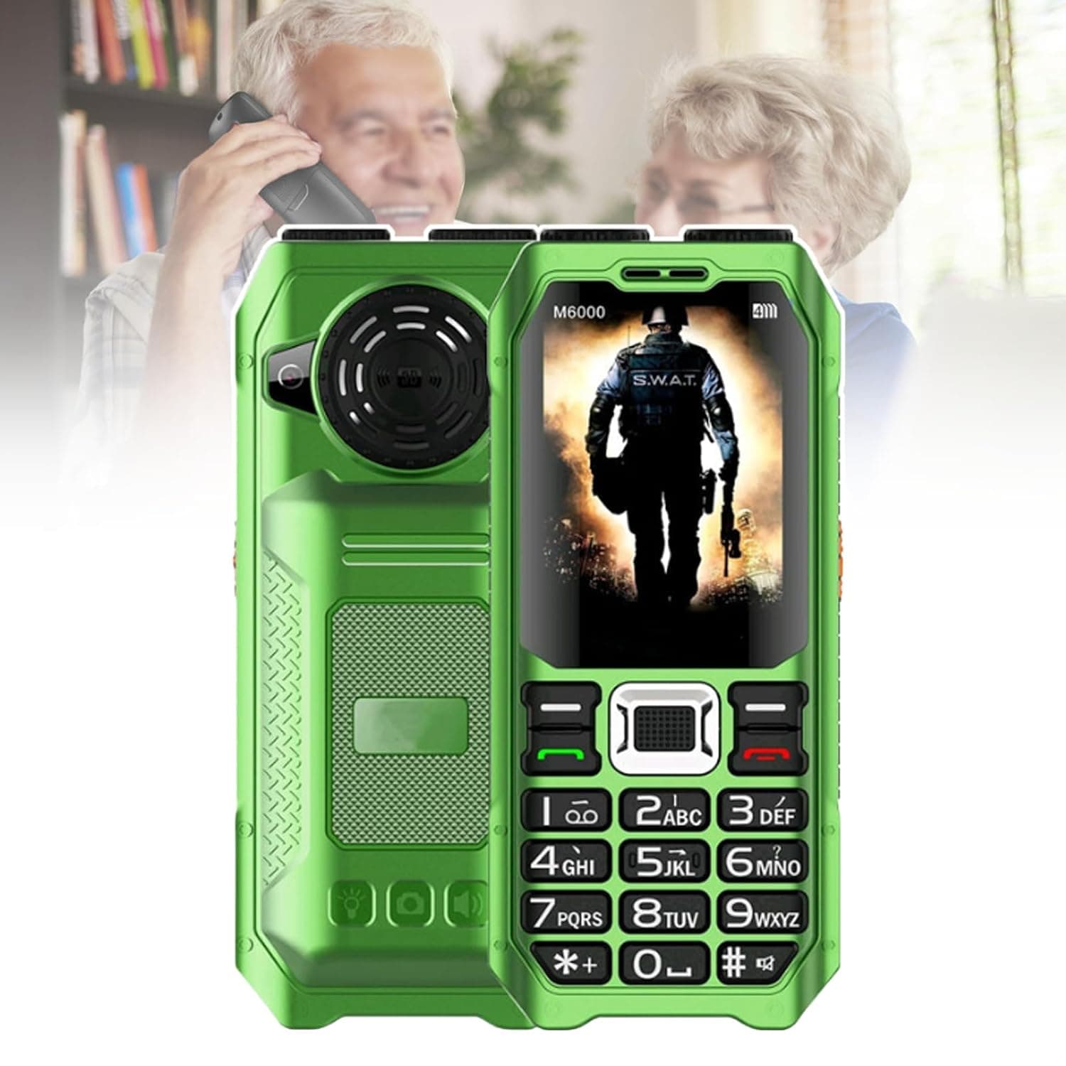 Basic Mobile Phone for the Elderly, Large Keyboard, Large Fonts, Large Display, Large Speakers, Waterproof/Anti-Fall, Rich in Functions, Easy to Use,Green