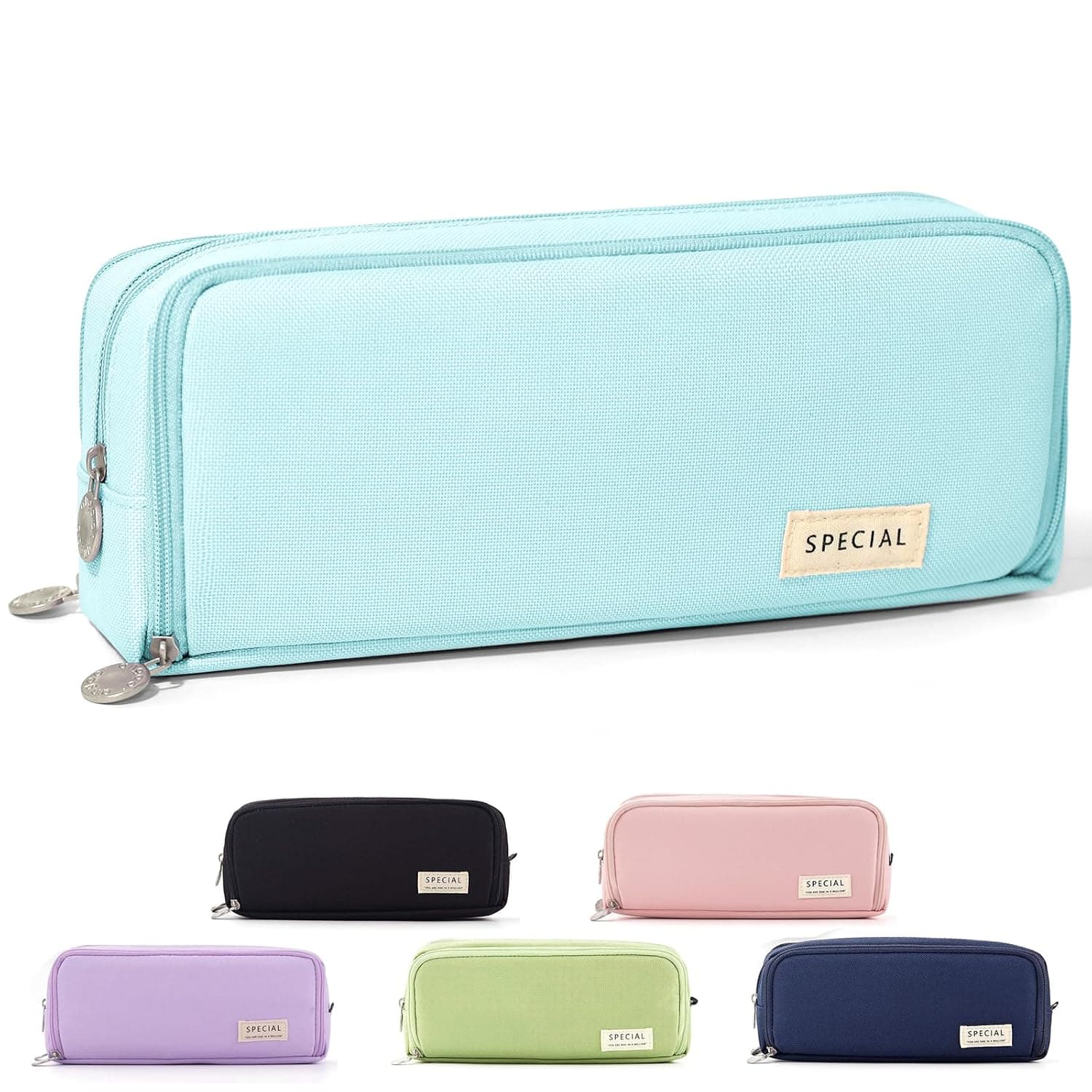 CICIMELON Pencil Case Large Capacity Pencil Pouch 3 Compartments Pencil Bag Gift for Students Girls Adults Women(Light Blue)