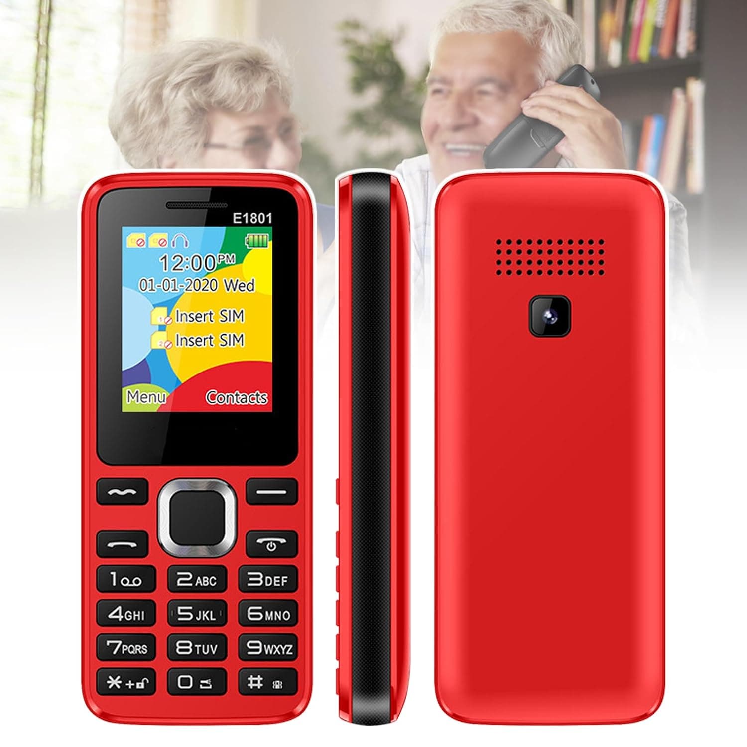 Basic Mobile Phone for the Elderly, Large Keyboard, Large Fonts, Large Display, Large Speakers, Waterproof/Anti-Fall, Rich in Functions, Easy to Use,Red