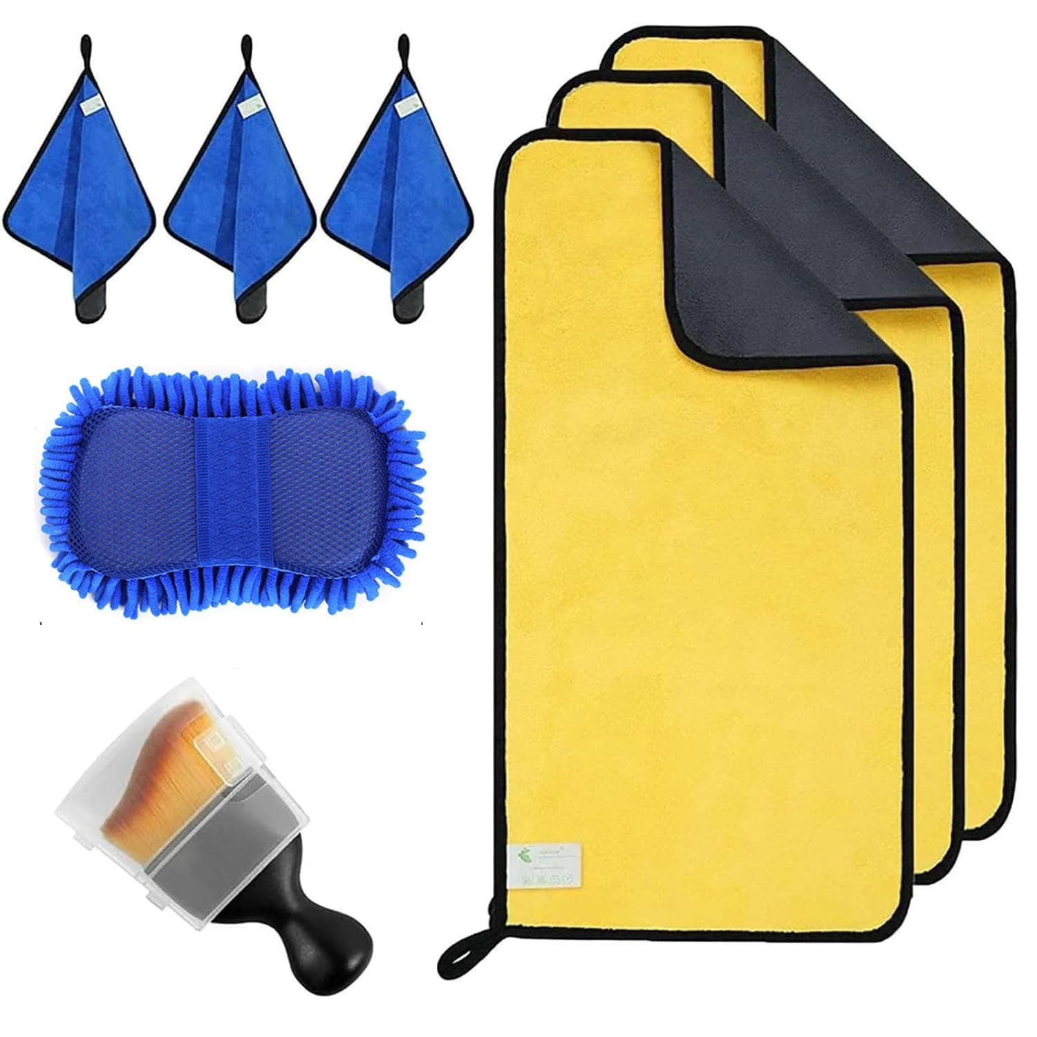 LinJie Car Cleaning Kit,Car Care, Auto Cleaning Supplies,Car Wash Kit with 6 dry polishing cloths,coral fleece wipe and dust brush for Cars Washing, Care, Drying, Polishing