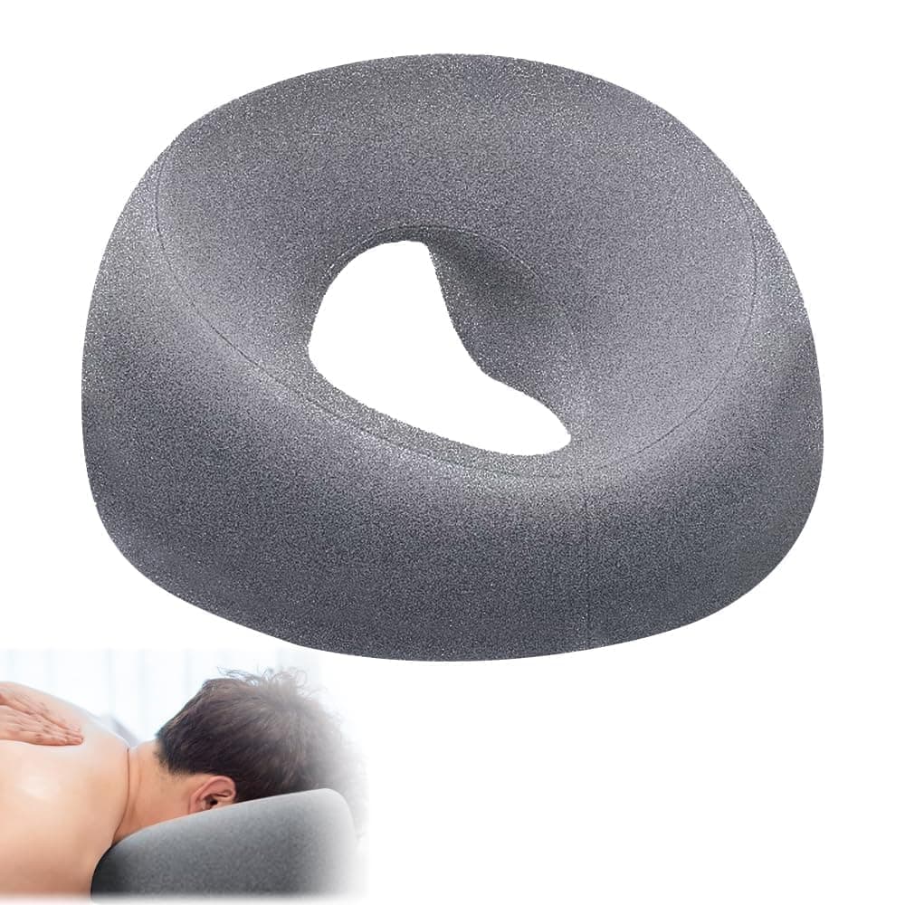 Massage Face Cushion, Ergonomic Massage Face Cushion, Universal Memory Foam Headrest for Spa Salon, Breathable U-shaped hole Pad with Zipper Closure for Neck Head Support (Dark Grey)