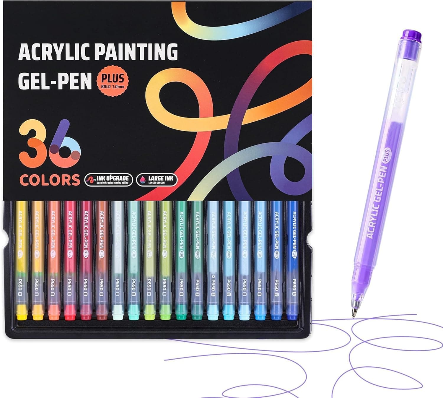 Acrylic Gel Pens for Coloring, 36 Colors Set 3D Acrylic Paint Pens with Large Capacity 1.0mm Bullet Tip Fast-Dry Strong Cor Stacking ability Pens for Adult Coloring, Journaling & Artistic Creation