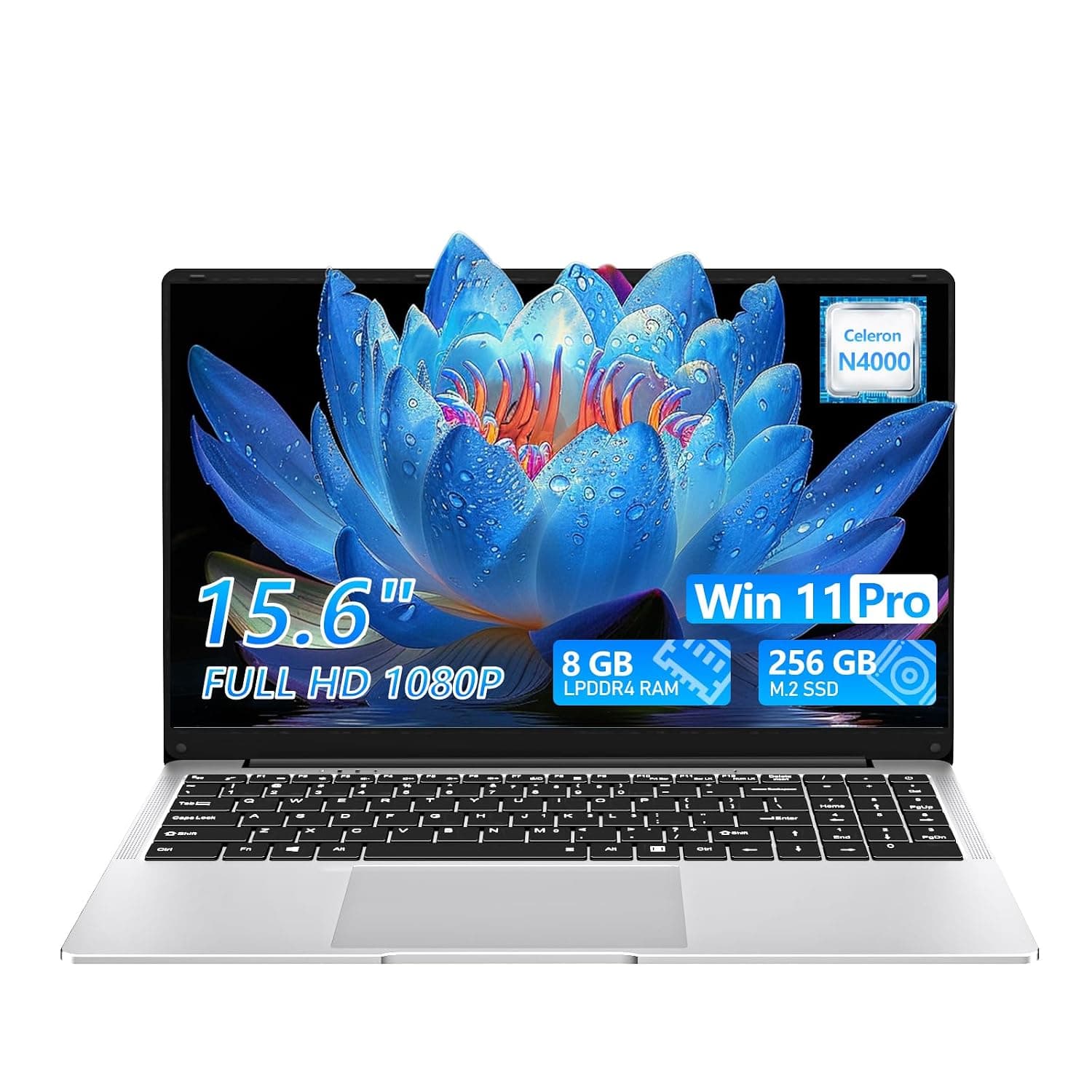 15.6 Inch Laptop Computers, 8GB RAM 256GB SSD, Lightweight Lap top with Celeron N4000 (Up to 2.60GHz), 1920x1080 FHD Display, 180 ° Open, Win 11 Pro, Mini HDMI, Laptops for Business/Student/Home