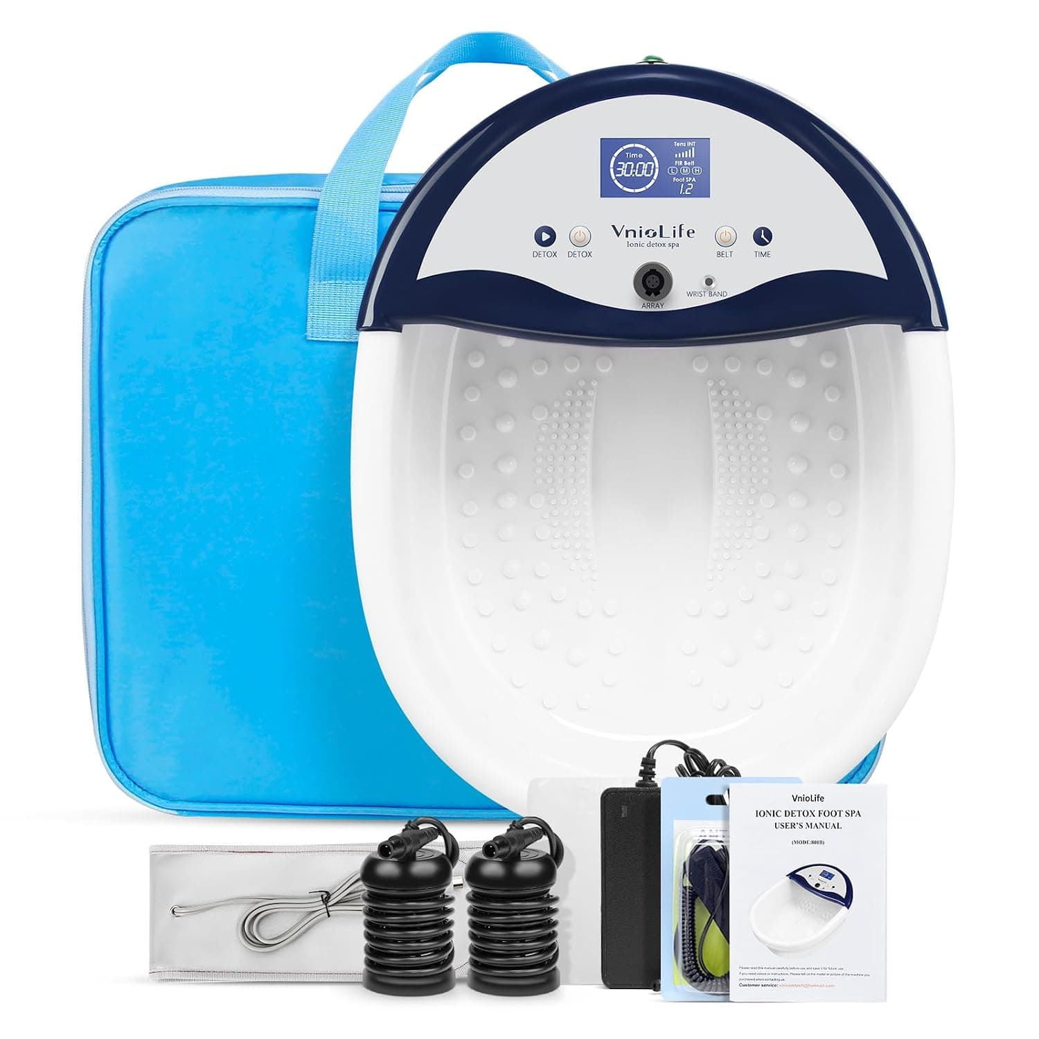 Ionic Foot Bath Detox Machine with FIR Heating Belt for Relaxation | Home Foot Spa System with complete set: foot basin,auto shutoff protection,2 ionic arrays,travel friendly wellness set