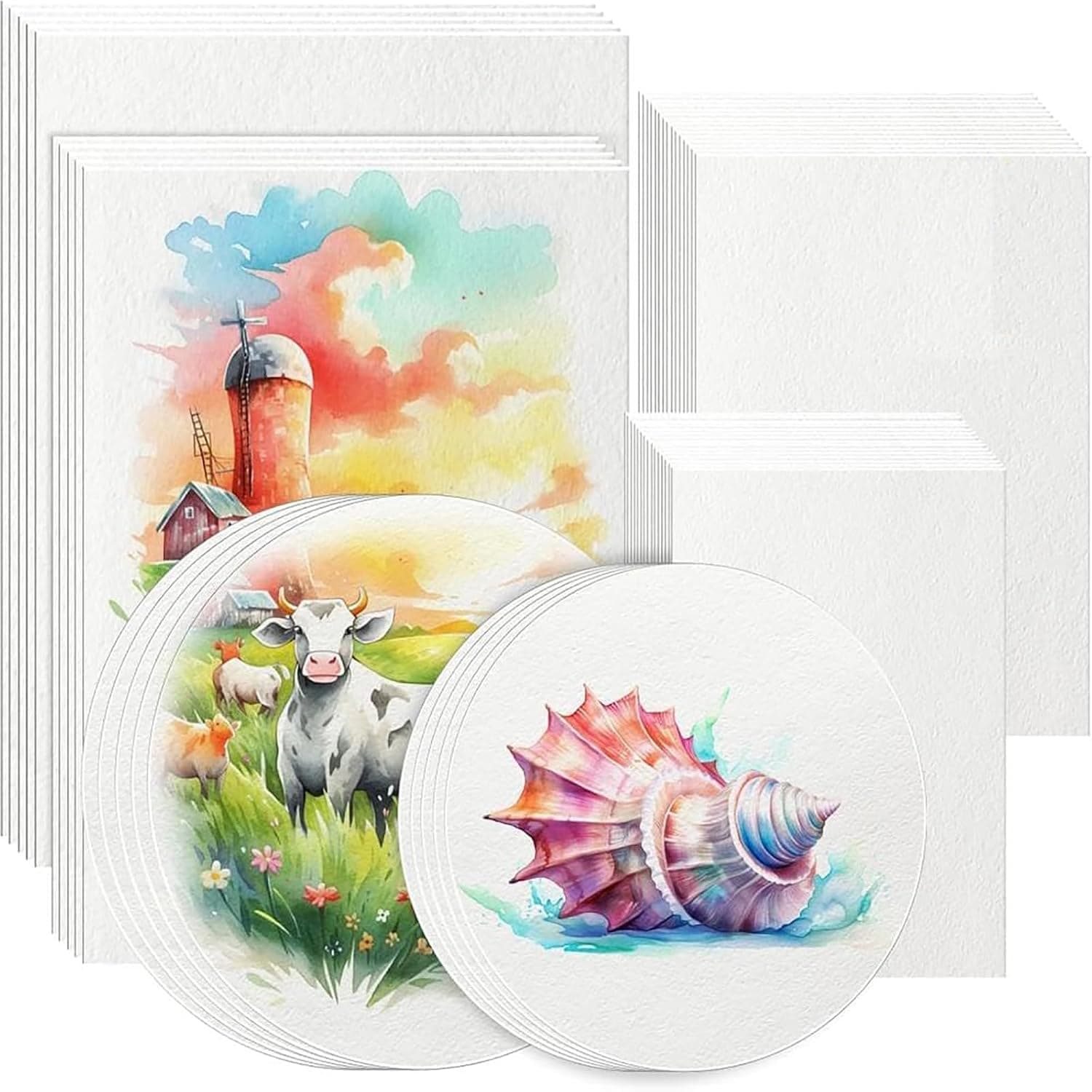 50 Sheets Watercolor Paper Bulk, 6 Sizes 9" x 12",8" x 10",8" x 8" etc.(300 GSM), White Water Color Paper for Watercolorist Beginning Artists Adults Drawing Craft