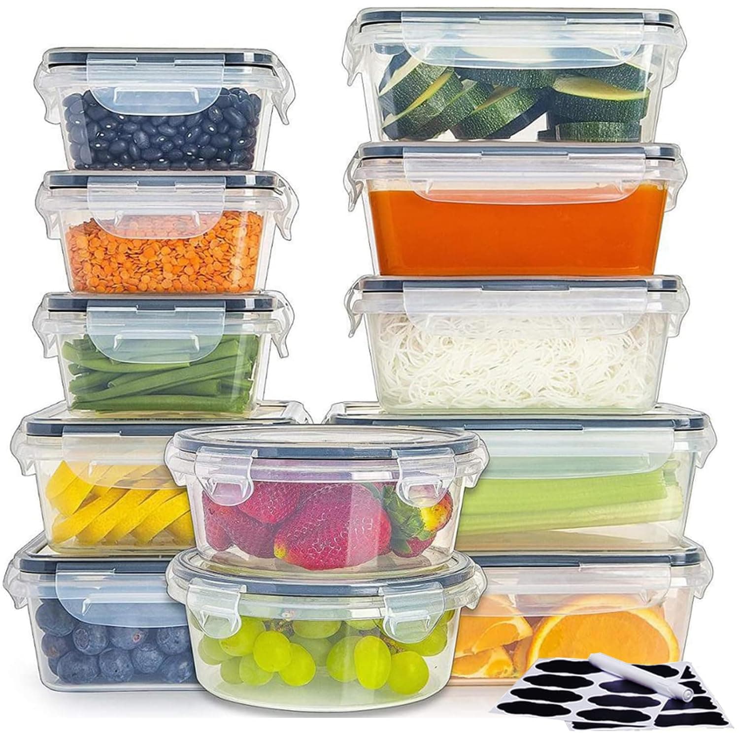 Winsoyya 12Pcs Food Storage Containers Set, Food Storage Containers with Airtight Lids, Plastic Meal Prep Containers, BPA-Free Lunch Container Bento Box for Home, Pantry Kitchen Storage