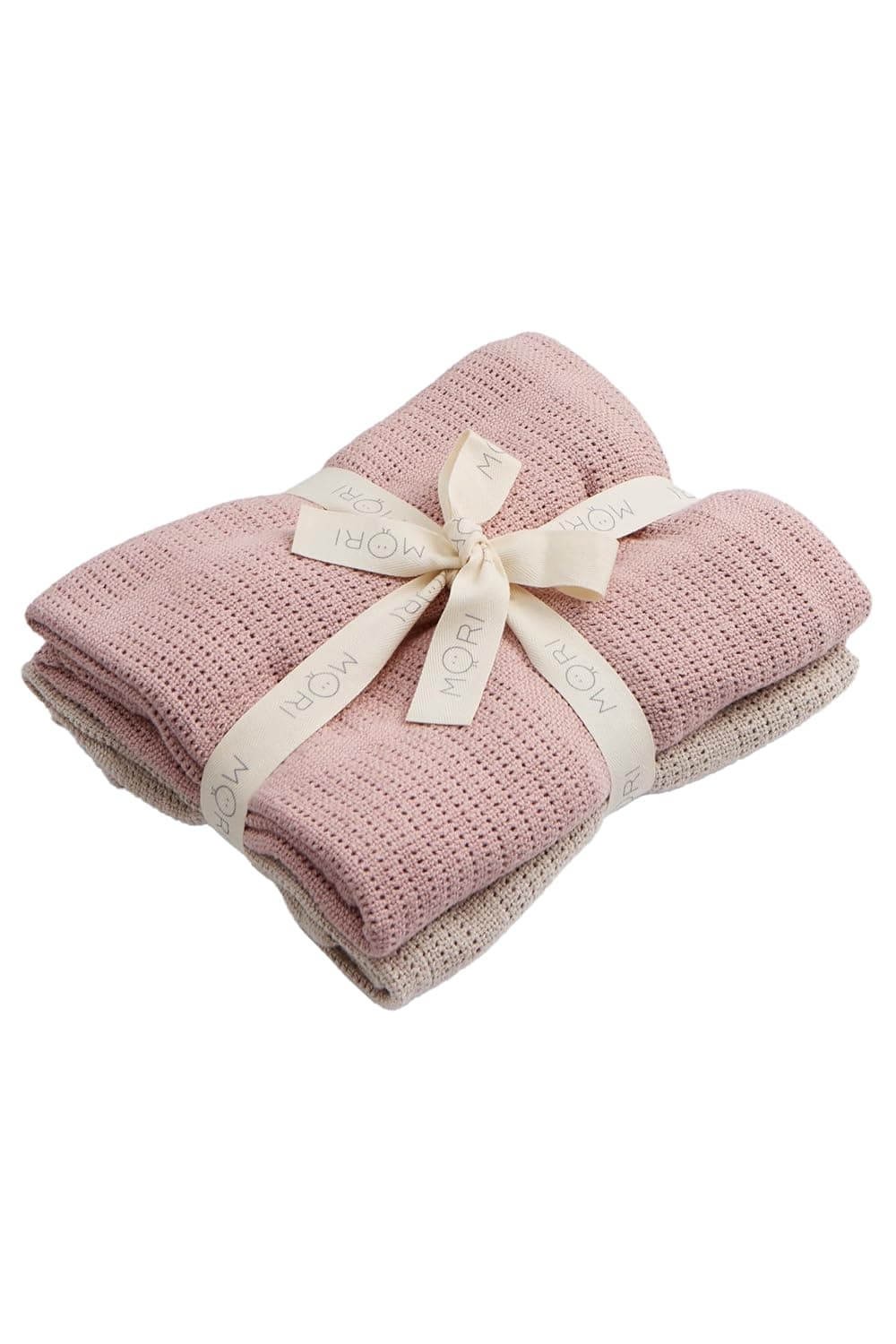 MORI Baby Cellular Blanket for Newborn Pack of 2, Rose & Biscuit Soft Swaddle Set, Ideal for Cot, Crib, Moses Basket and Pram - One Size