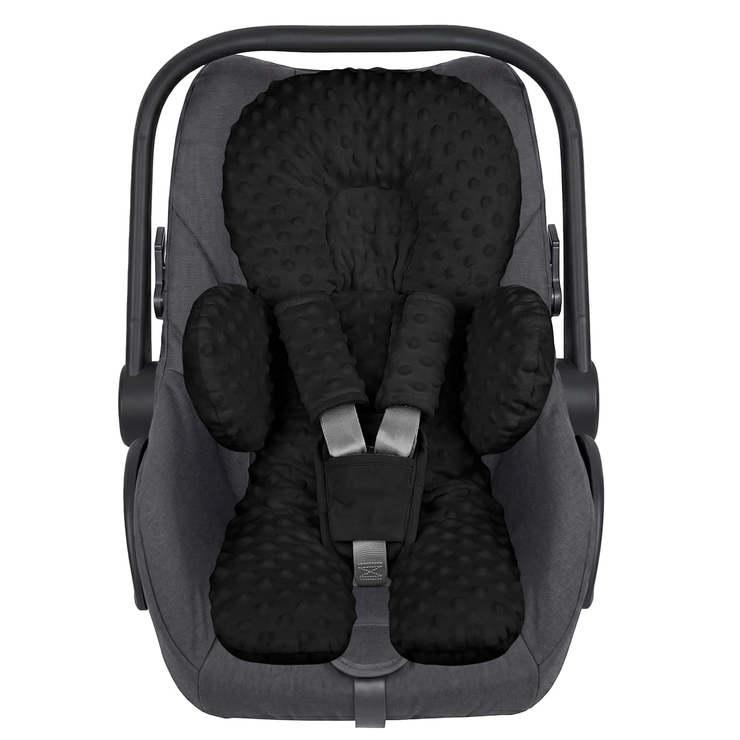 Infant Car Seat Insert for Newborn Boys Girls, Extra Thick & Soft Minky Preemie Car Seat Head Body Support Cushion with Strap Pads, Perfect for Stroller, Baby Swing, Bouncer, 2-in-1 Reversible, Black