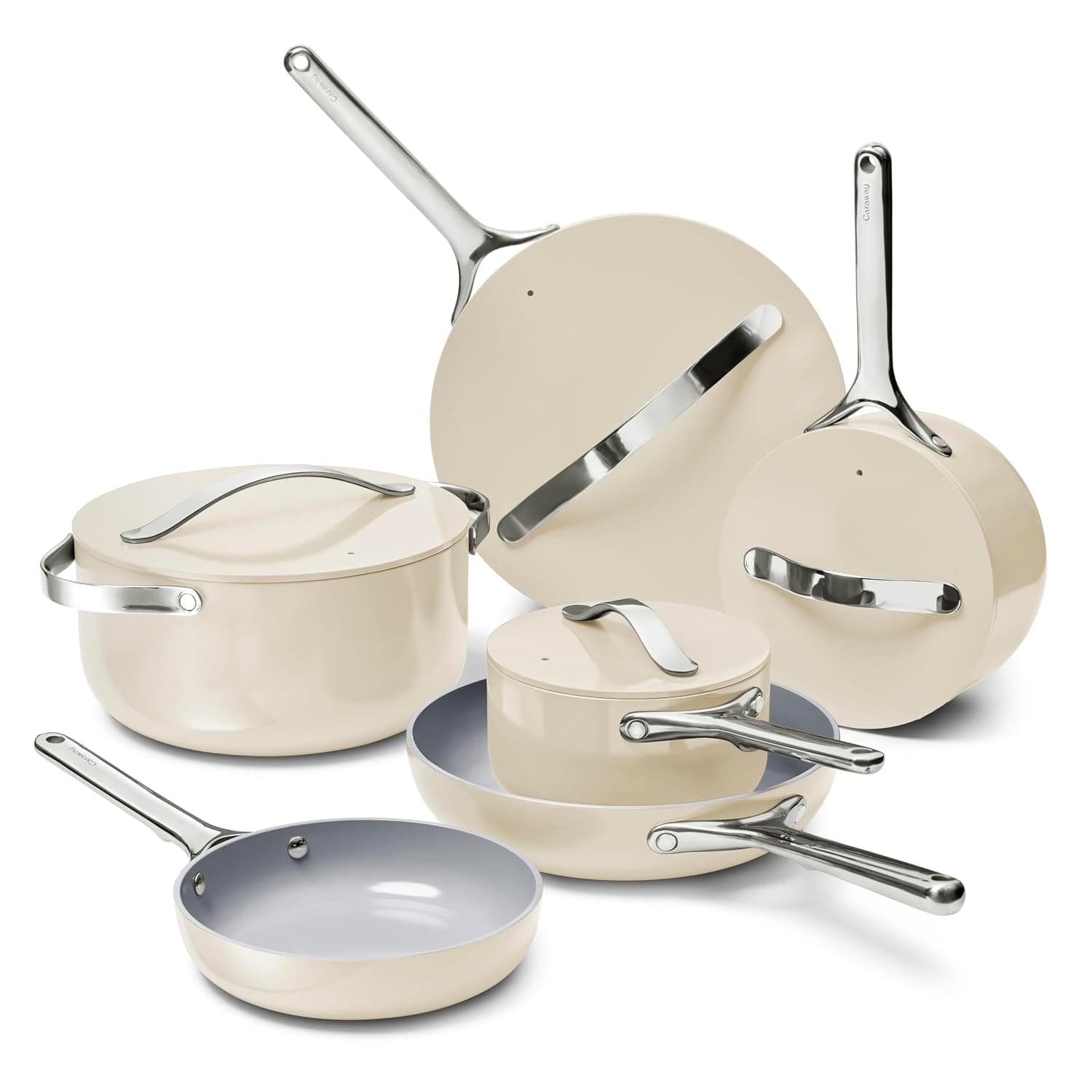 Caraway Deluxe Non-Stick Ceramic Cookware Set (16-Piece) Pots, Frying Pans, Lids, and Kitchen Storage – PFAS and PFOA-Free – Oven-Safe Ceramic Pan Set & Compatible with All Stove Types –