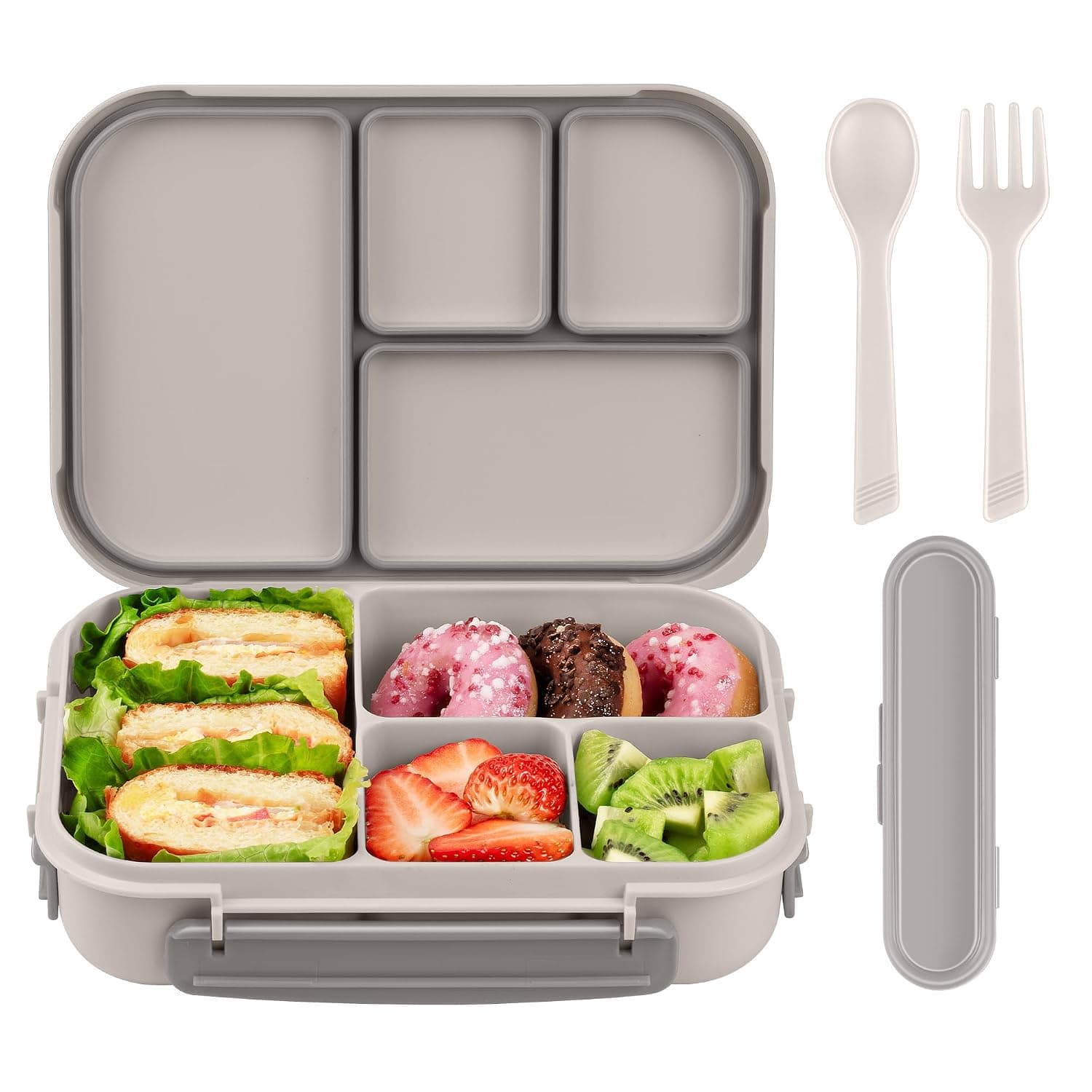 Amathley Lunch Box Kids,Bento Box Adult,Leakproof Lunch Containers for Adults/Kids/Toddler,1200ML-4 Compartments Bento Boxes with Utensil,Microwave & Dishwasher & Freezer Safe (White)