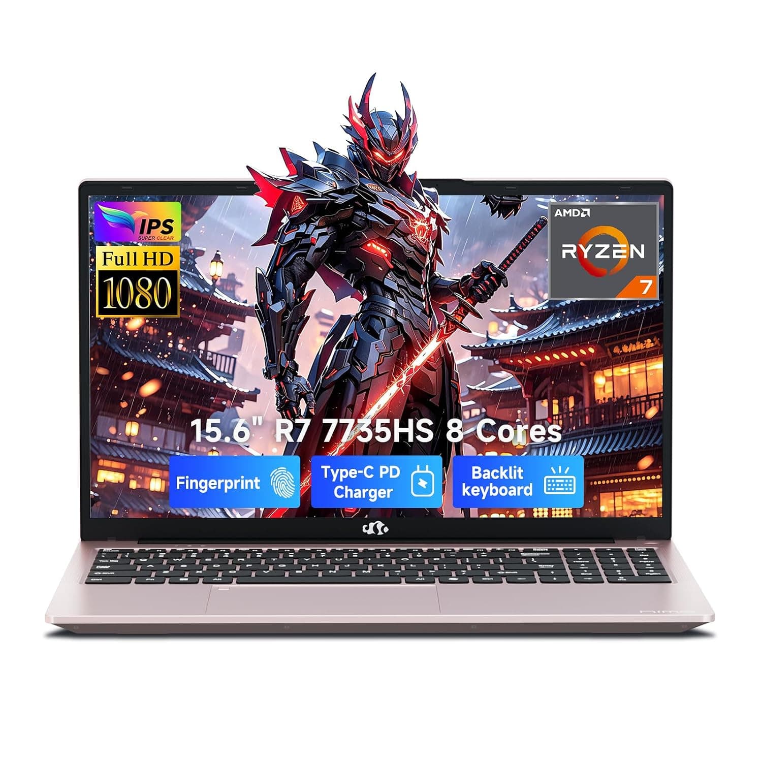 NIMO Gaming Laptop, 15.6" FHD IPS Anti-glare Screen, R7 7735HS (Up to 4.75GHz, Beat i7-12650H) Computer with 16GB DDR5 RAM 1TB SSD, 180° Viewing, Radeon 680M, 100W Type-C, for Business, College