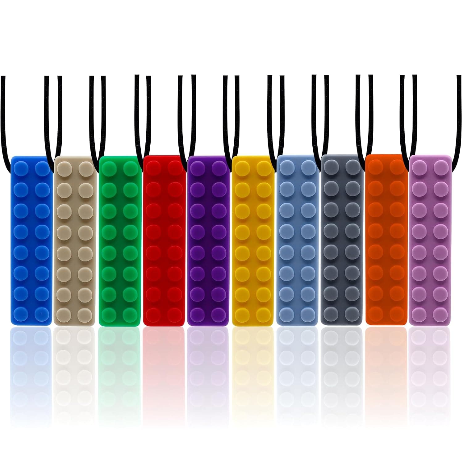 Chew Necklaces for Sensory Kids, 10PCS(Brick Shape) Sensory Chew Toys for Girls and Boys Kids or Adults ADHD, Autistic, Biting Needs, Oral Motor