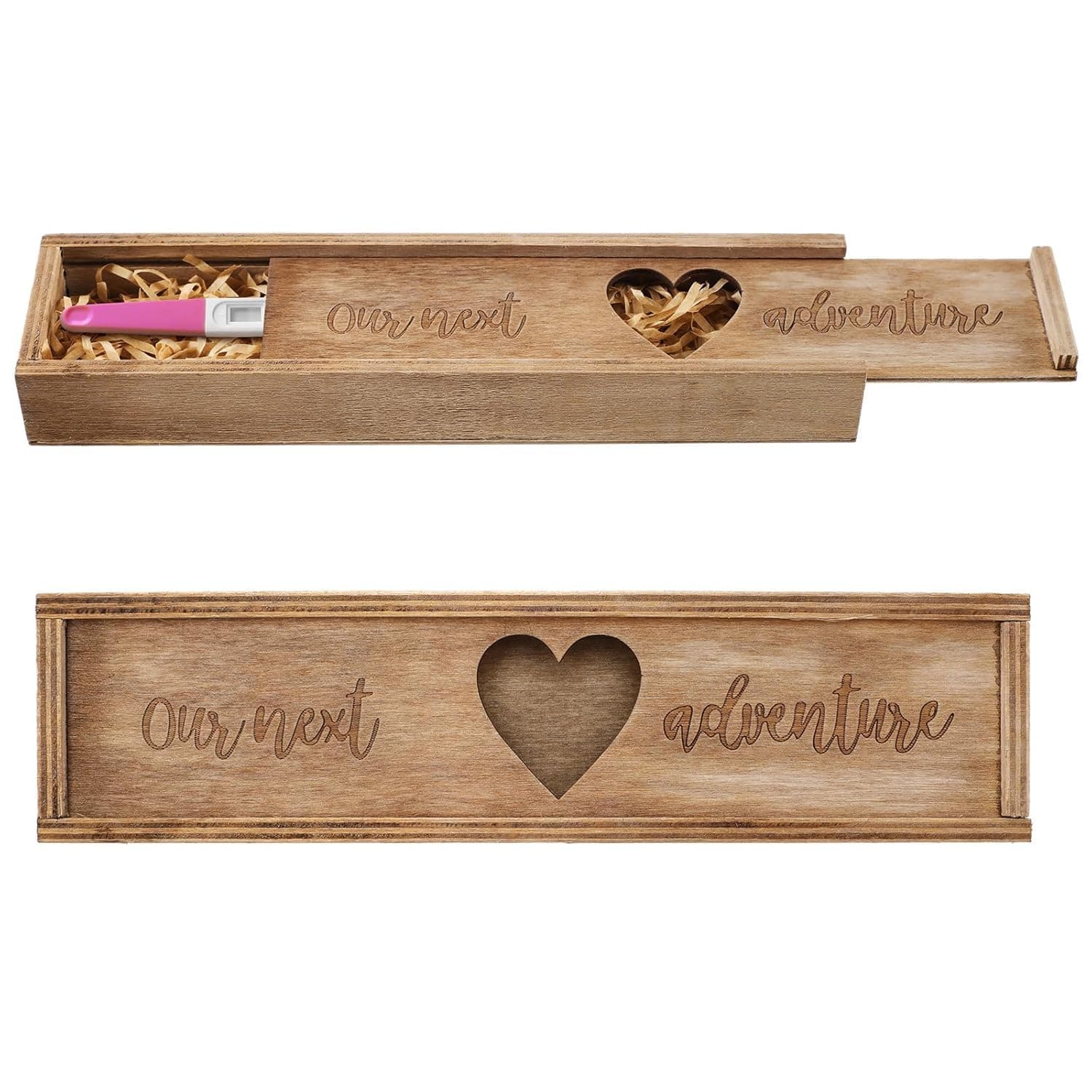 YelaJoy Pregnancy Test Keepsake Box, Wooden Baby Reveal Gift Box for Husband, Magnetic Flip Lid Souvenir Storage Case, Brown Pregnancy Announcement Holder, Infant Memory Organizer
