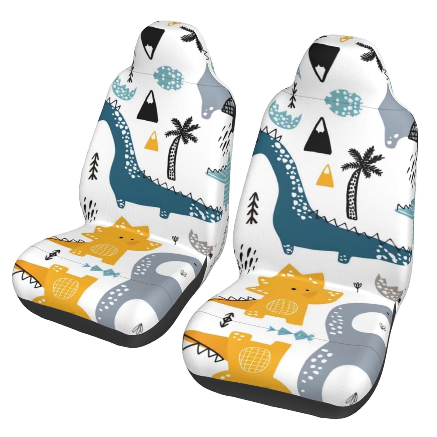 Cartoon Dinosaur Kids Car Seat Protectors (2 Pack) - Vehicle Seat Covers for Sedan, SUV, Truck & Van, Interior Protection