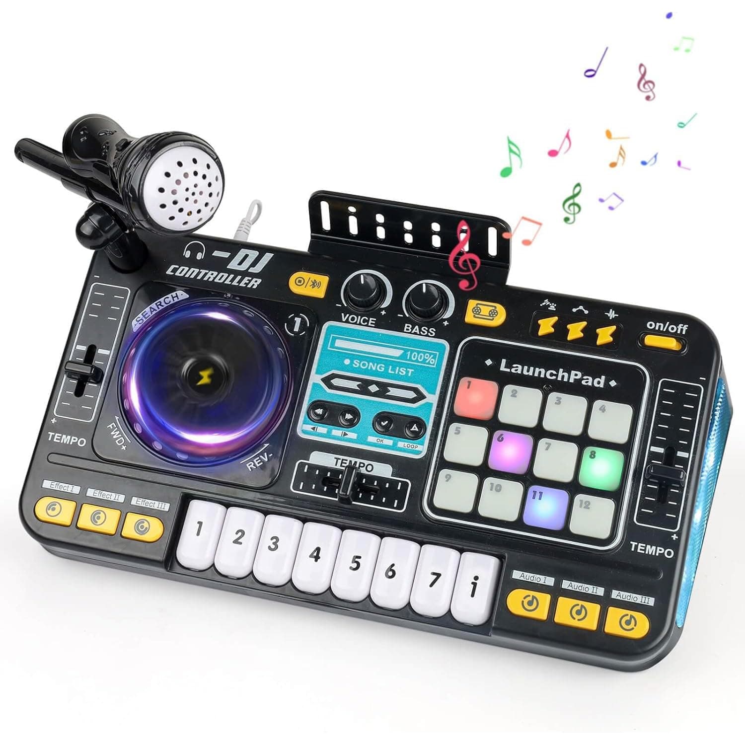 Kids DJ Mixer Controller Table Musical Toy Electronic Toy with LED Lights Sound Effect Microphone Piano DJ Board Key Musical Instruments Birthday Gift Toys for 3+ Year Old Boy Girl