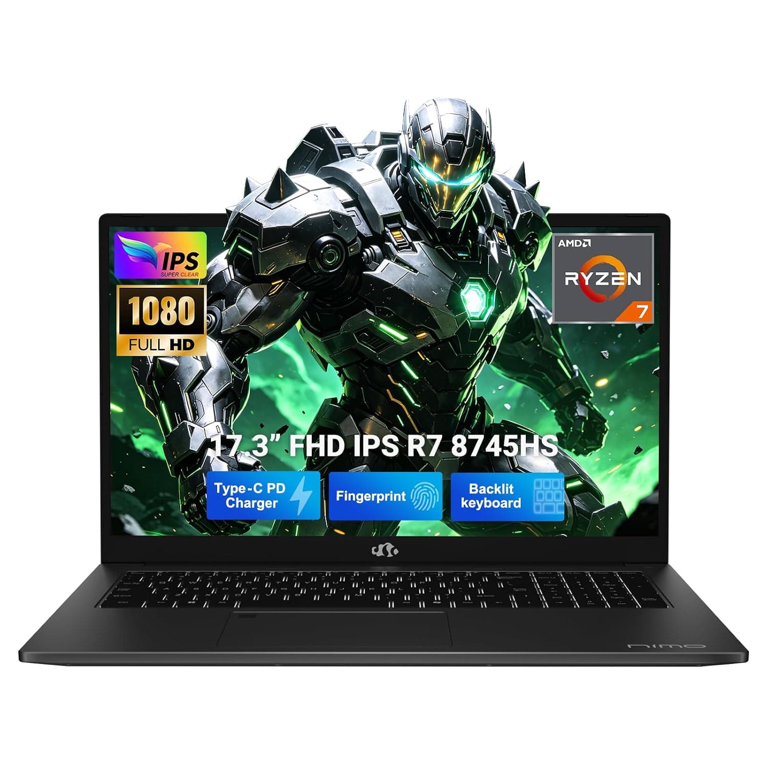 NIMO 17.3" Light-Gaming Laptop, Ryzen 7 8745HS 8-Core up to 4.9GHz, 64GB DDR5 RAM 1TB SSD, Radeon 780M Graphics, 100W Type-C, Backlit Keyboard, Fingerprint, IPS FHD Computer