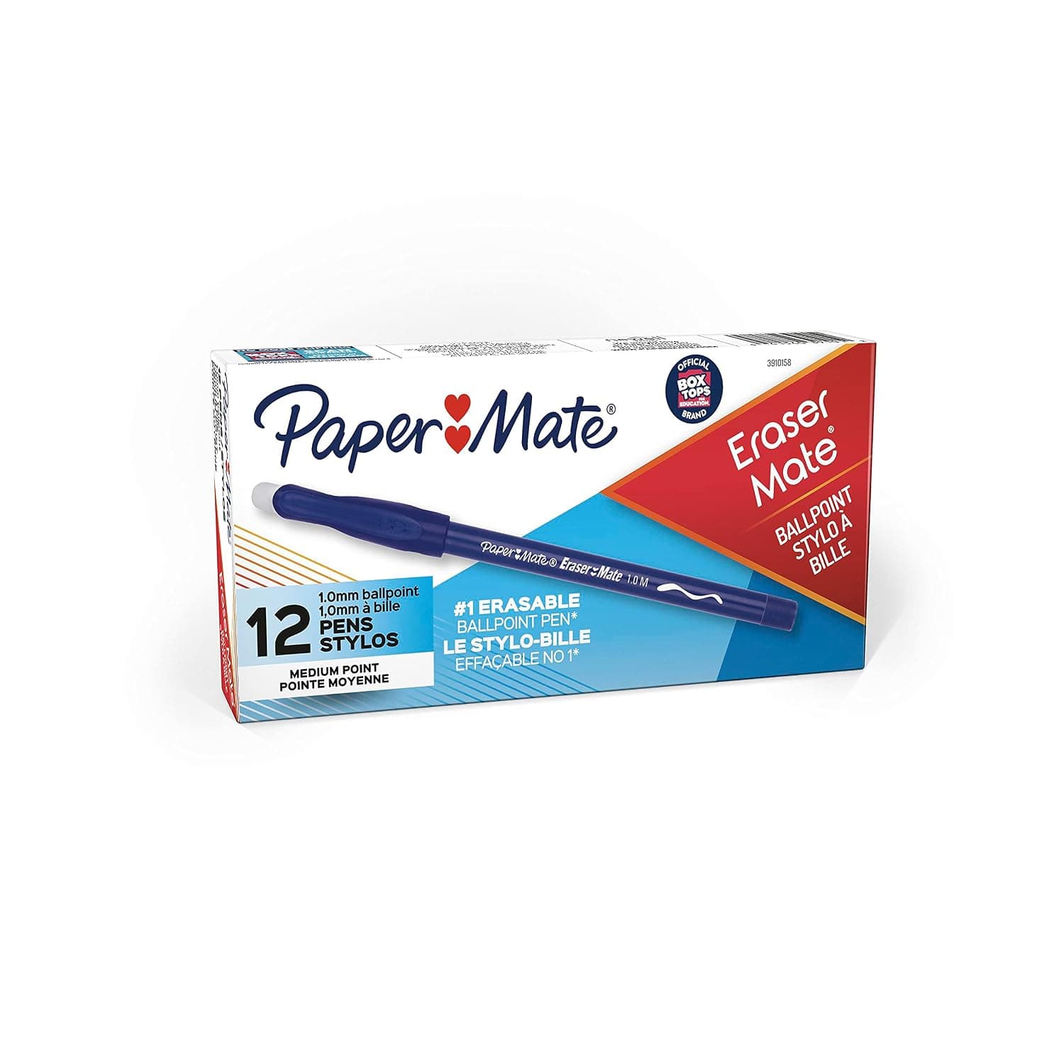 Paper Mate 3910158 EraserMate Erasable Pen, Medium Point, Blue, 12-Count