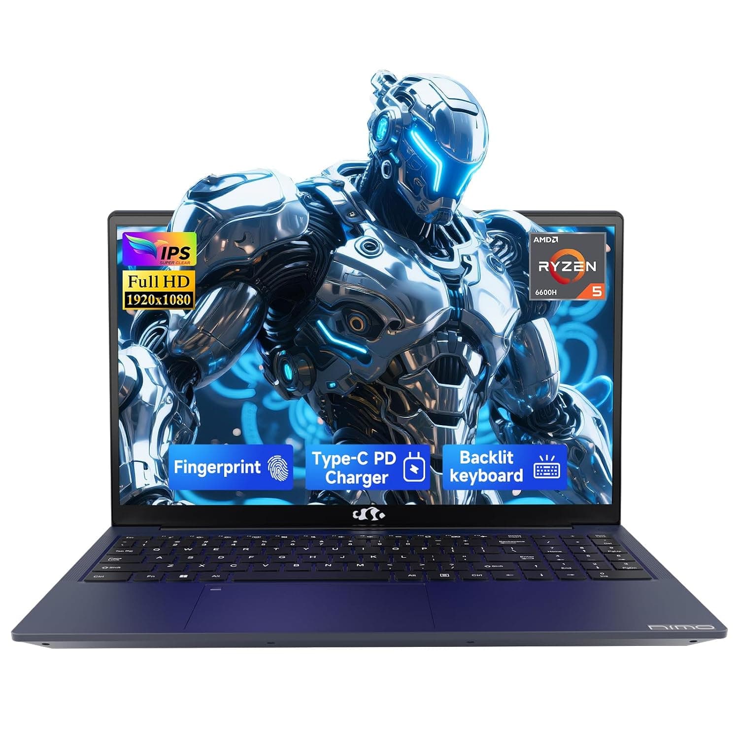 NIMO 15.6" IPS FHD-Gaming-Laptop, Ryzen 5 6600H 16GB DDR5 RAM 1TB SSD (Beat i5-1335U, 6 Cores Up to 4.5GHz) Radeon 660M GPU-Computer with 100W Type-C Backlit Keyboard Fingerprint
