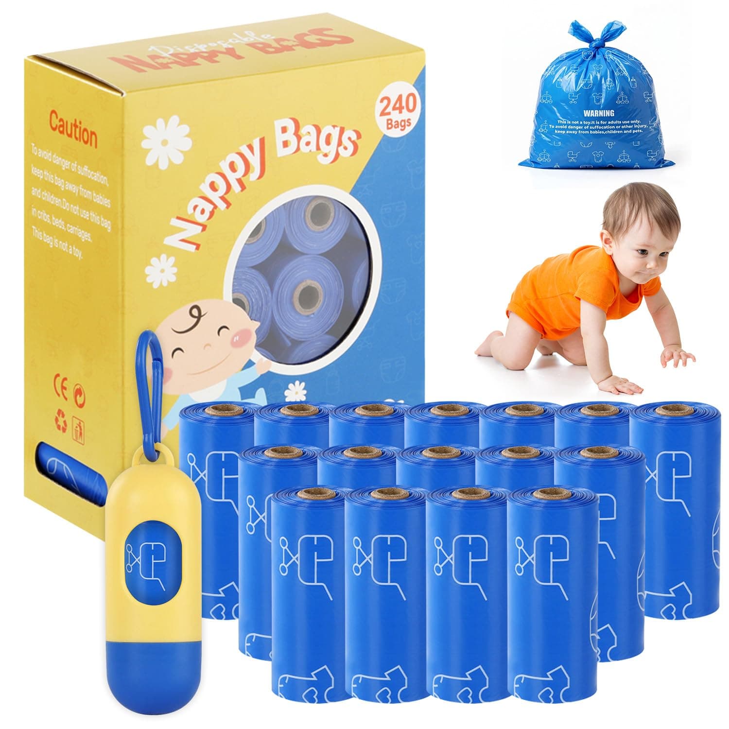 240pcs Diaper Disposal Bag,Baby Diaper Bag,Scented Baby Nappy Sacks with Leak-Proof Design & Easy-Tie Handles for Nappies,Rubbish,Dog Poop,Convenient and Quick Diaper Disposal Essential (Blue)