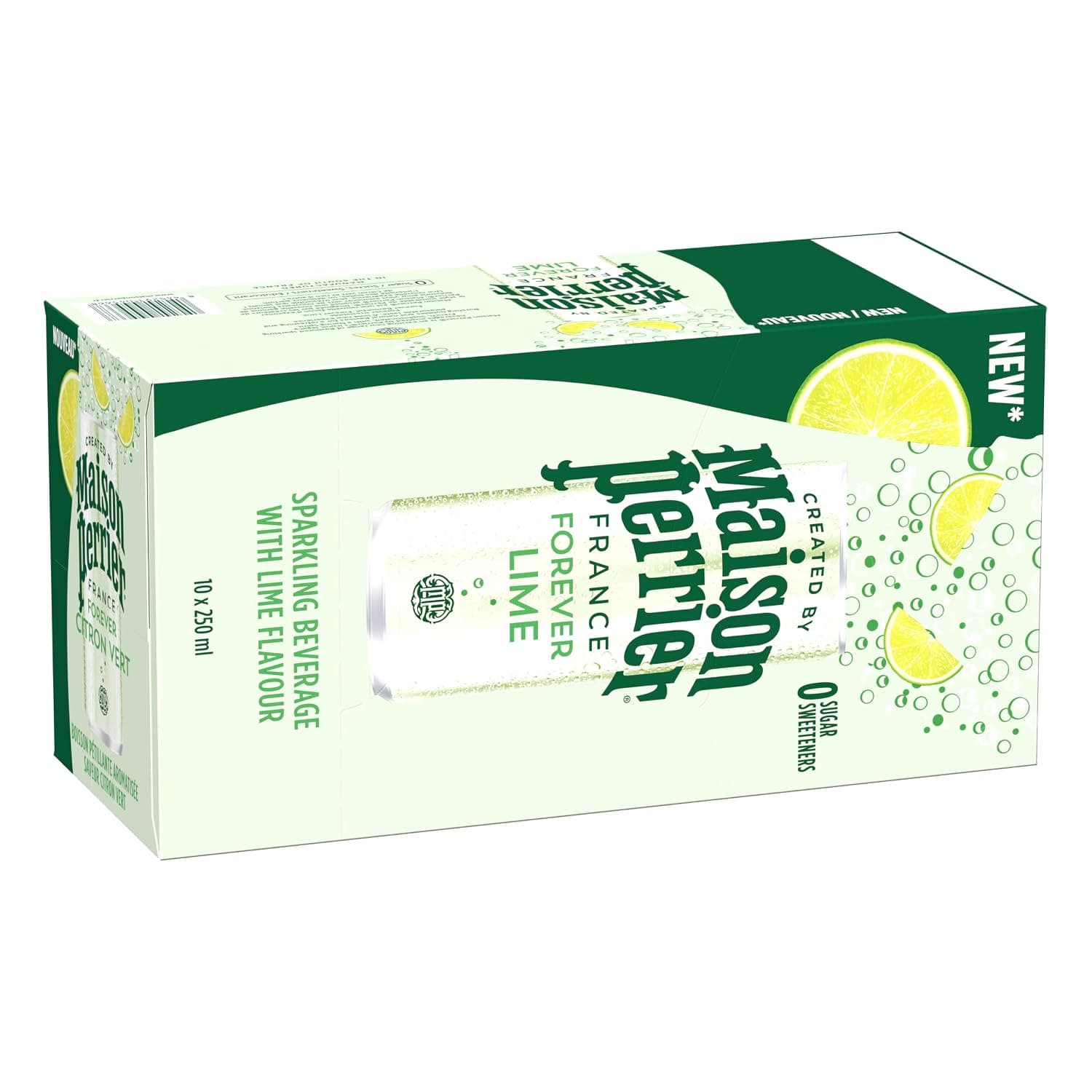 Maison Perrier Forever Flavored Sparkling Water Lime Pack of 10x250 ml Can, Zero Calories And Zero Sweeteners, Premium French Water Sparkling With An Elegant Style