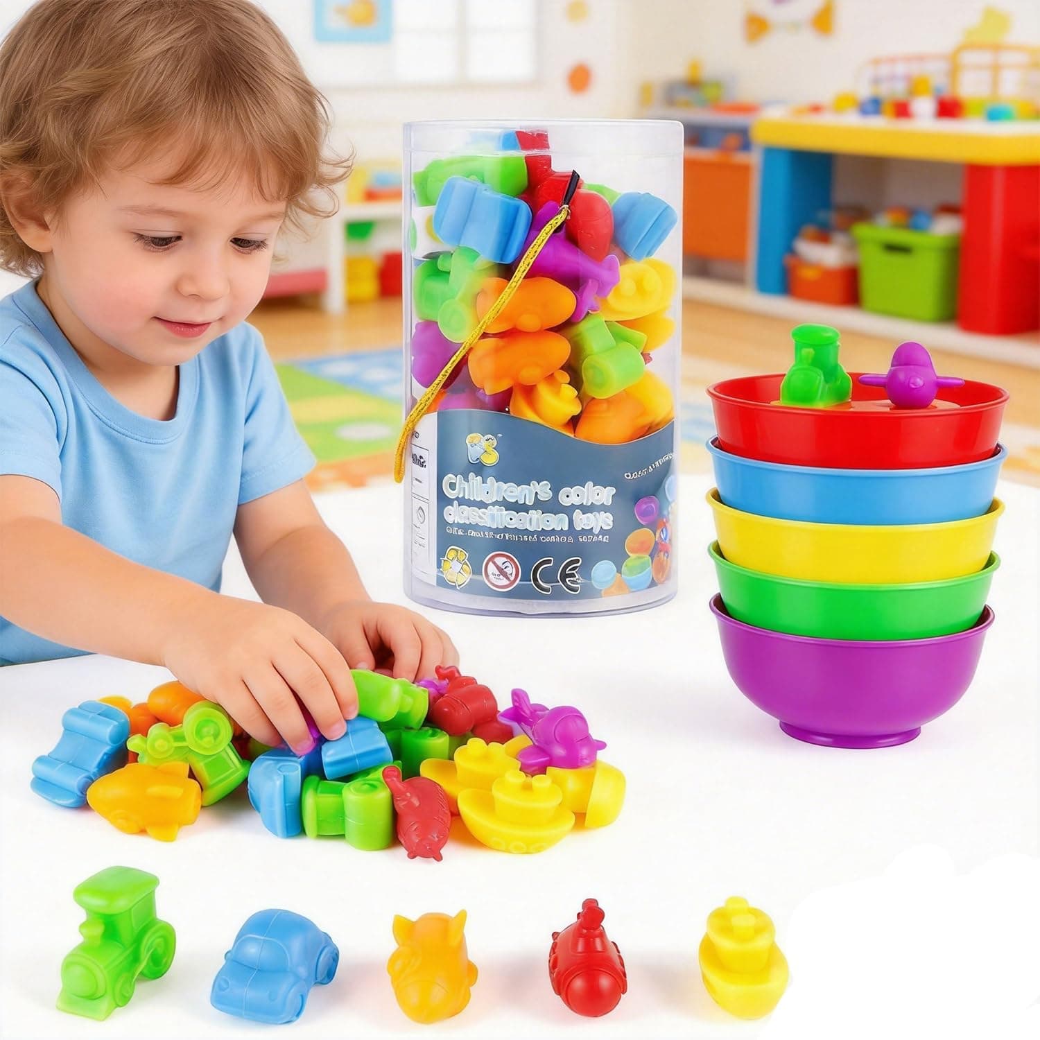 Counting & Sorting Toy Set, Color Classification & Math Learning Game with Transport Vehicles, Montessori Preschool Educational Toys for Toddlers Ages 3+