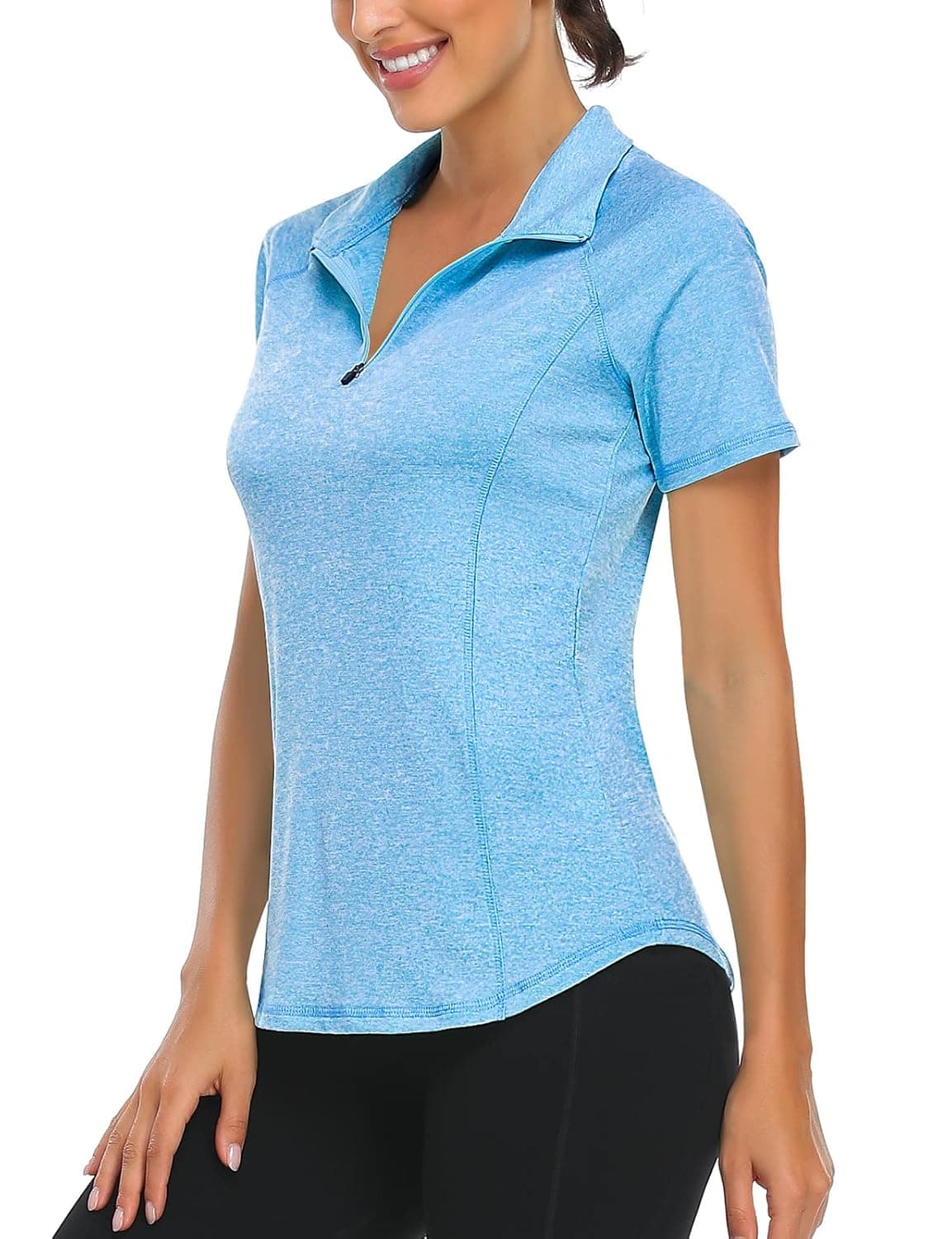 LURANEE Women's Short Sleeve Moisture Wicking Athletic Shirts Quarter Zip Pullover
