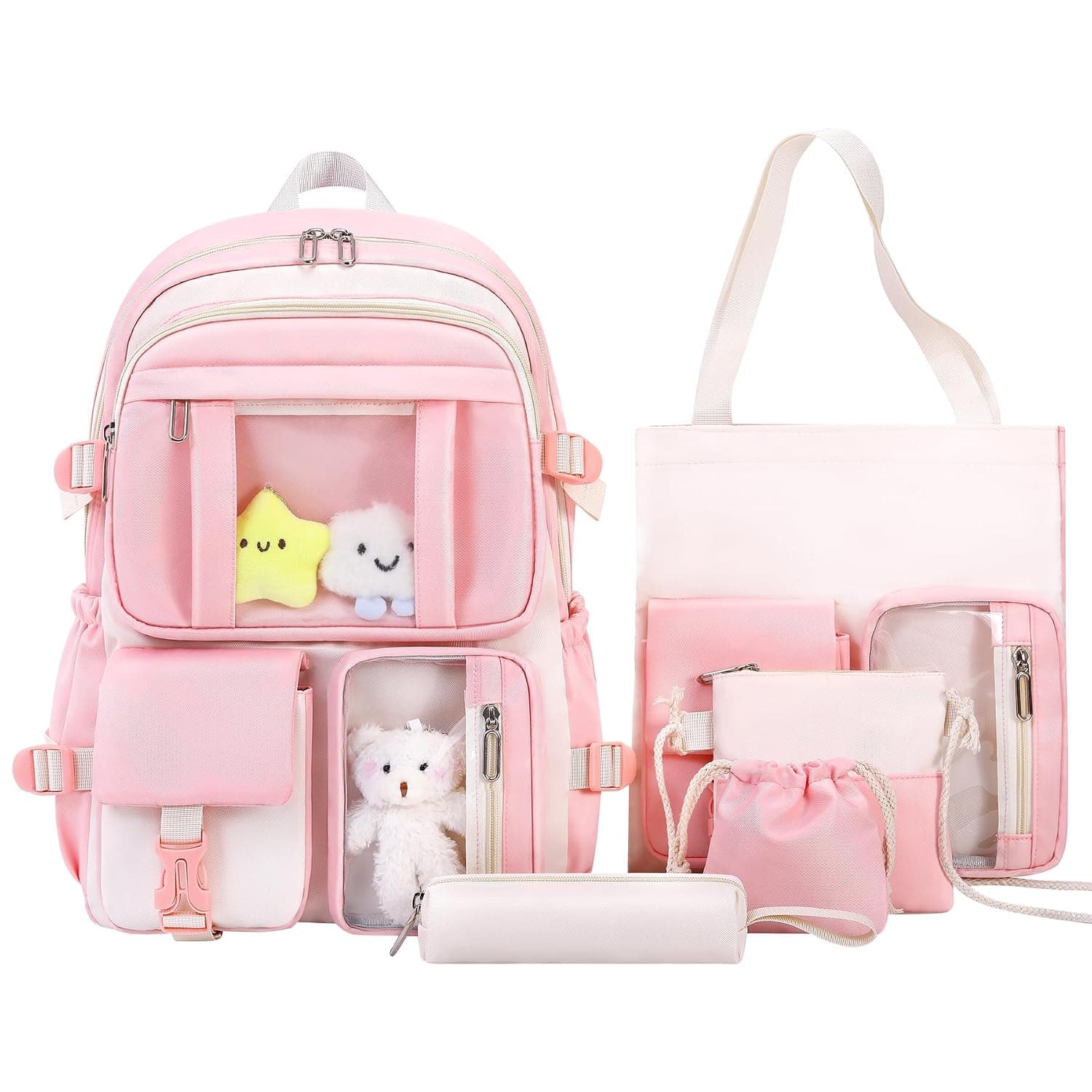 HORHREAR Kawaii Backpack Set 5 in 1 for School Girls Asthetic Backpack Many Pockets