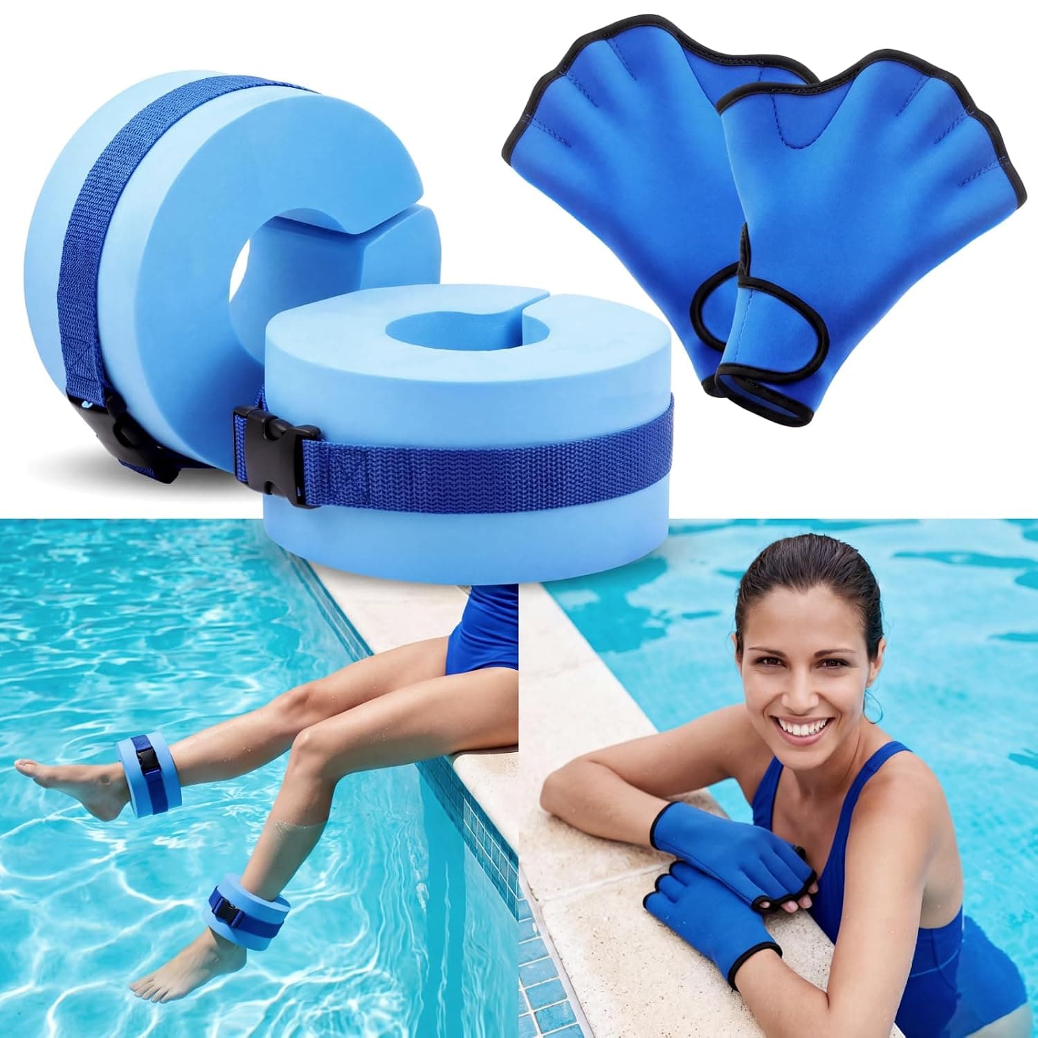 WinnerWhy Water Aerobics Set for Aquatic Exercise 1 Pair Swimming Glove 2 Pcs Foam Swim Aquatic Cuffs Water Weights Pool Resistance Fitness Equipment for Swimming Training Workouts