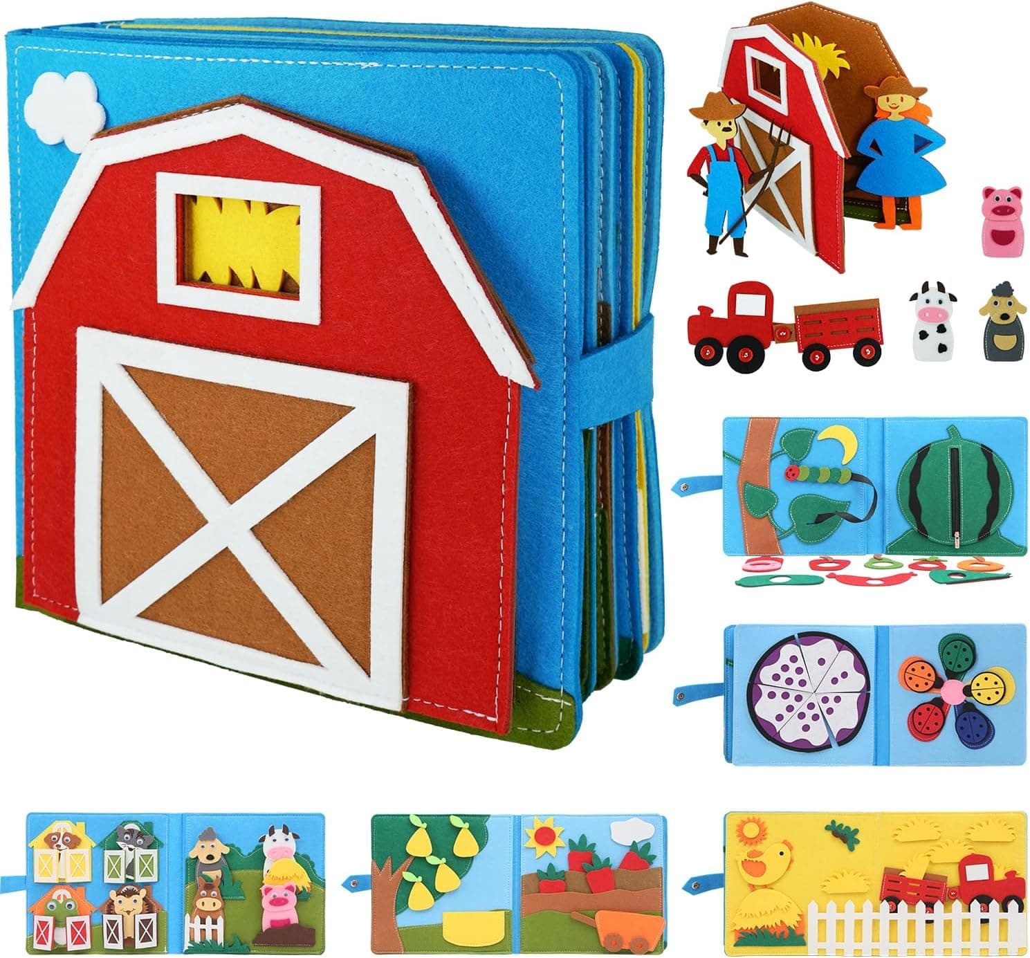 Soofam Montessori Busy Book for Toddlers, Kids DIY Felt Quiet Book,3D Activities Cloth Story Book,Preschool Learning Education Toys,Farm Theme Autism Sensoryfor Baby Boys Girls 3 4 5 6 Years Old