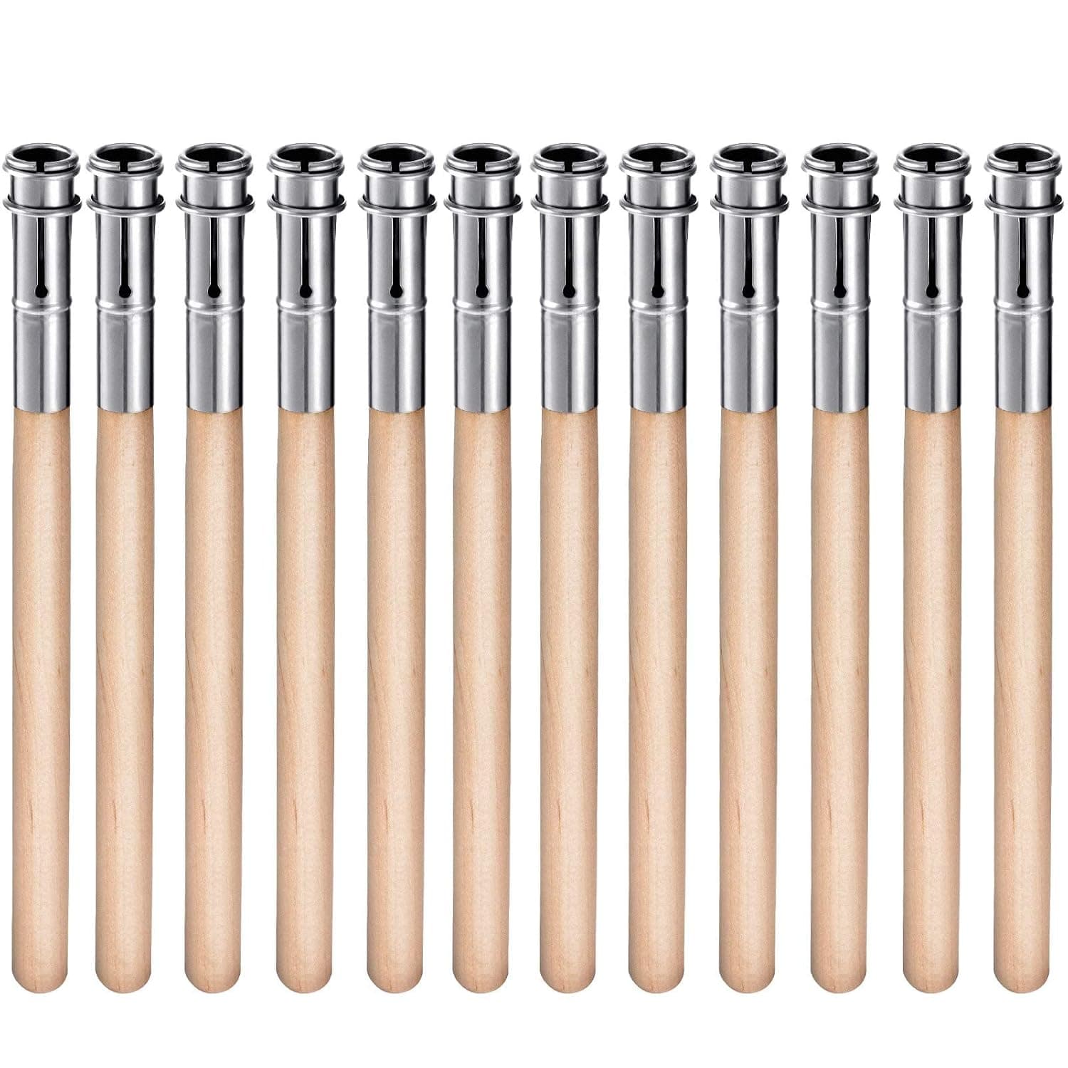 Wooden Pencil Extenders Art Pencil Lengthener Crayon Extension with Aluminum Handle for School Office Supplies 12 Pieces