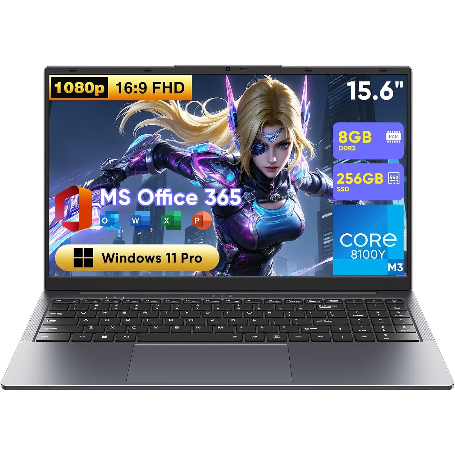 15.6" Laptop Computer 2-in-1,Win 11 Pro 16GB RAM 512GB SSD Core m3 8100Y(up to 3.40 GHz),MS Office 365 Ultra-Thin,FHD Touchscreen, Wi-Fi 5, BT5.1, RJ45,Backlit Keyboard (8GB RAM 256GB SSD)