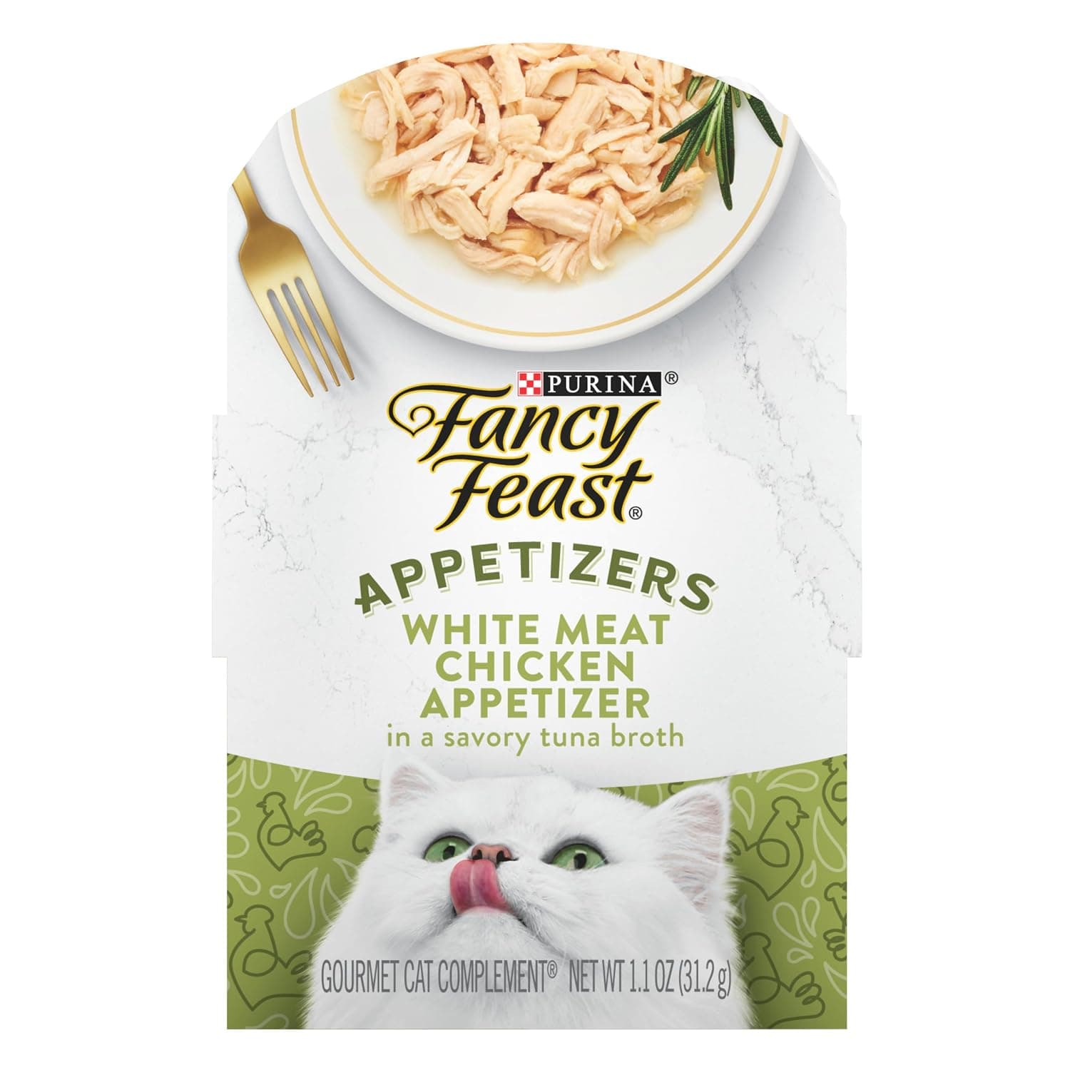 Purina Fancy Feast Appetizers Grain Free Wet Cat Food Complement White Meat Chicken Appetizer in a Savory Tuna Broth Cat Food Topper - (Pack of 10) 1.1 oz. Trays