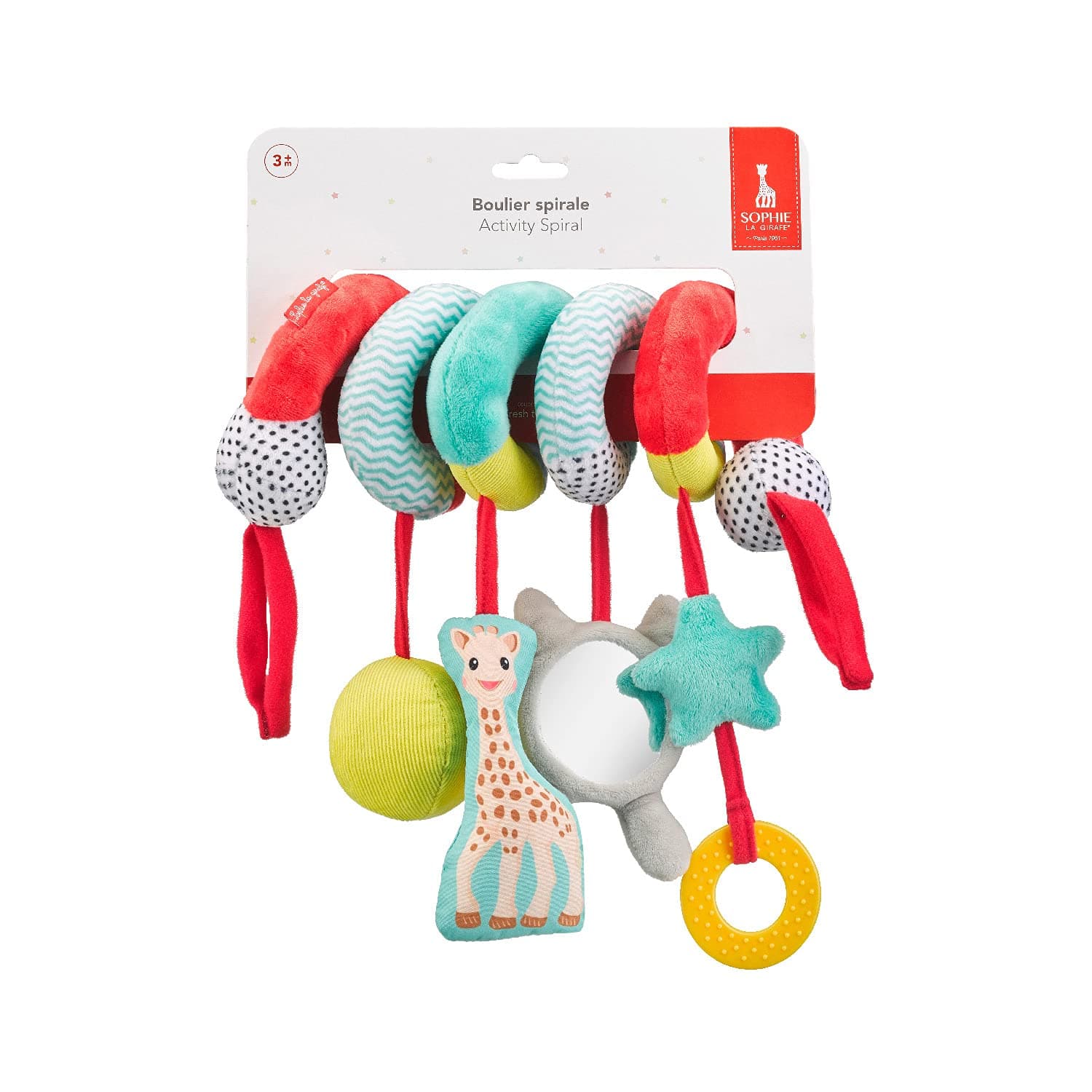 Sophie la girafe Fresh Touch Activity Spiral - Multicolor | 100% Textile | Adjustable Length 20-80 cm | 2 Velcro Fasteners | Various Textures | Washable | Wake-up Walk | Baby Gift