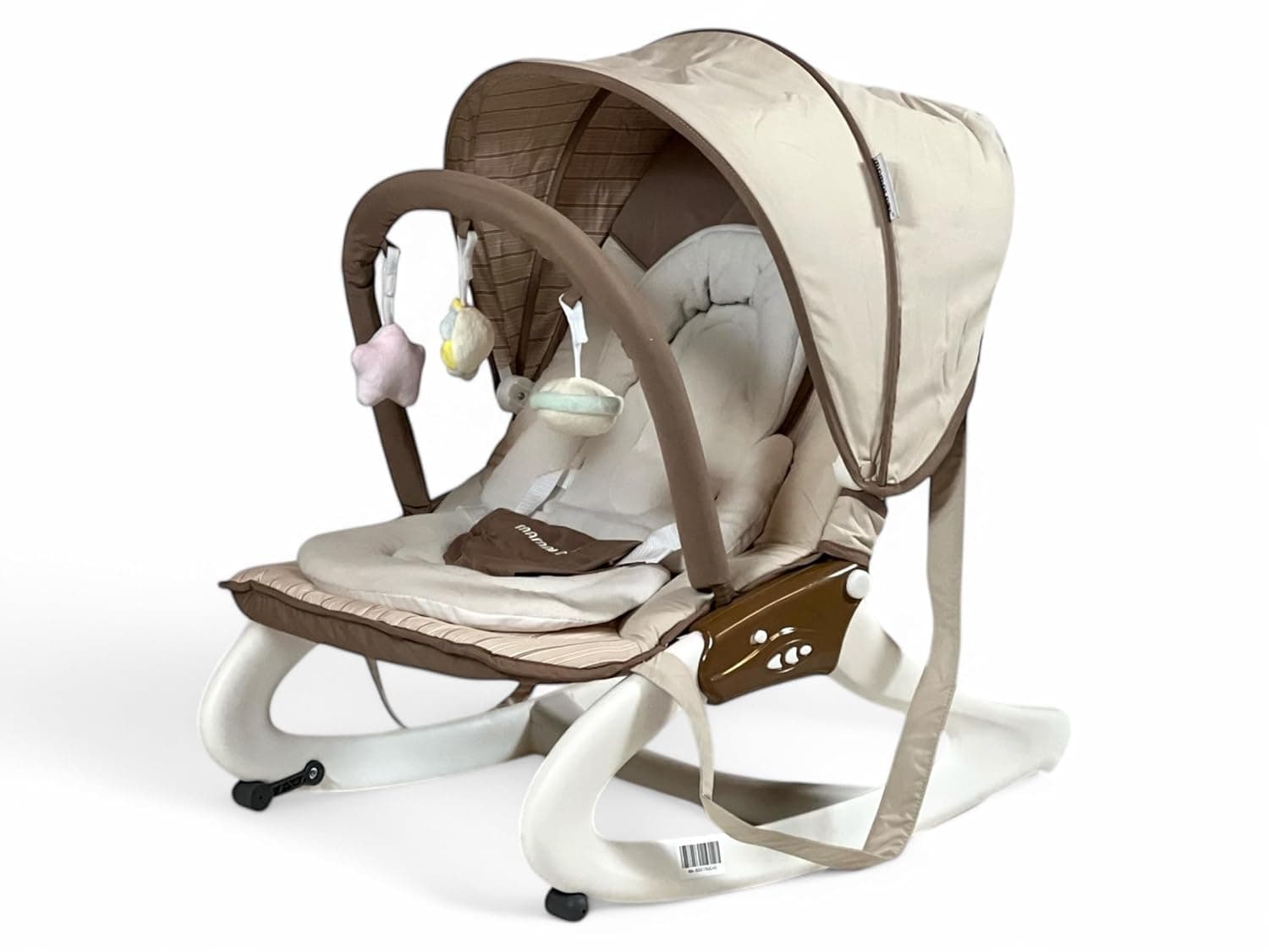 ALBADER Baby Rocking Chair Infant Bouncer with Electric Rocking, Music, Adjustable Canopy and Hanging Toys, Soft Newborn Rocker Seat with Safety Harness, Available in Multiple colours (Beige)