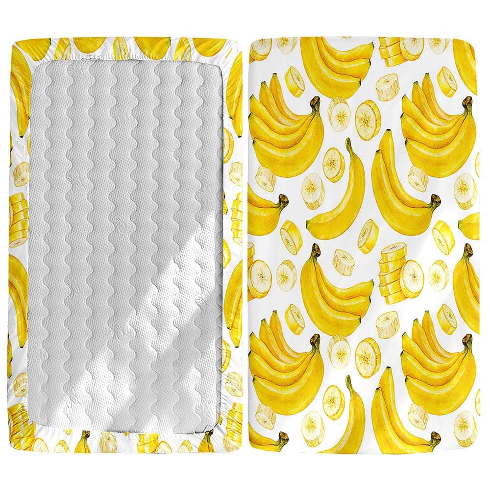 Morbuy Cot Fitted Sheets, Soft Cot Sheets, Cot Sheets with Elasticated Corners, 3D Fruit Cot Sheets for Babies, Girls and Boys (Banana, 95 x 65 cm)