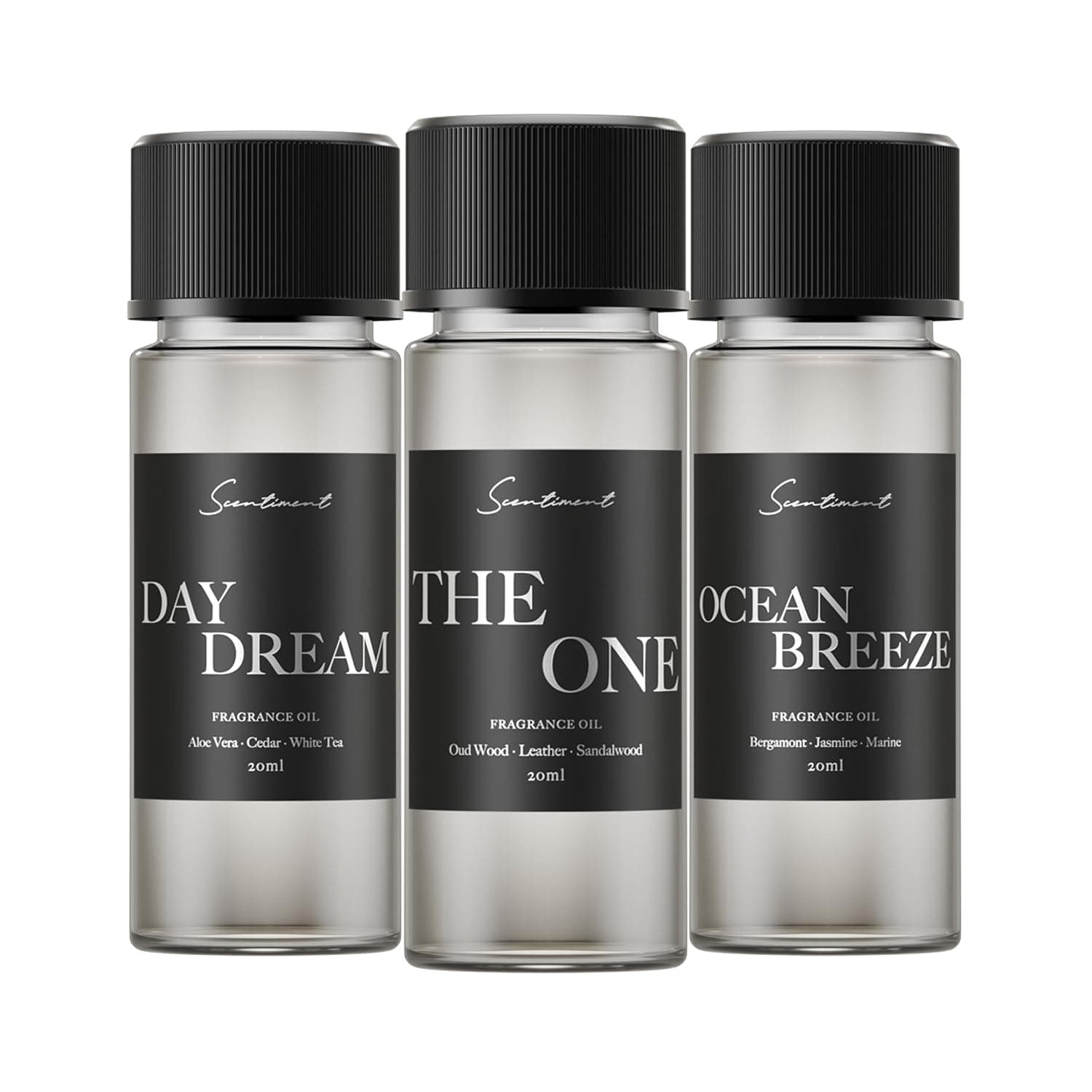 Scentiment's Hotel Collection Top 3 Scent Oils, 5-Star Hotel Inspired Aromatherapy Diffuser Oils Entices with Luxurious Cardamom, and Tuscan Leather, Seduces with Hints of Sandalwood, 20mL