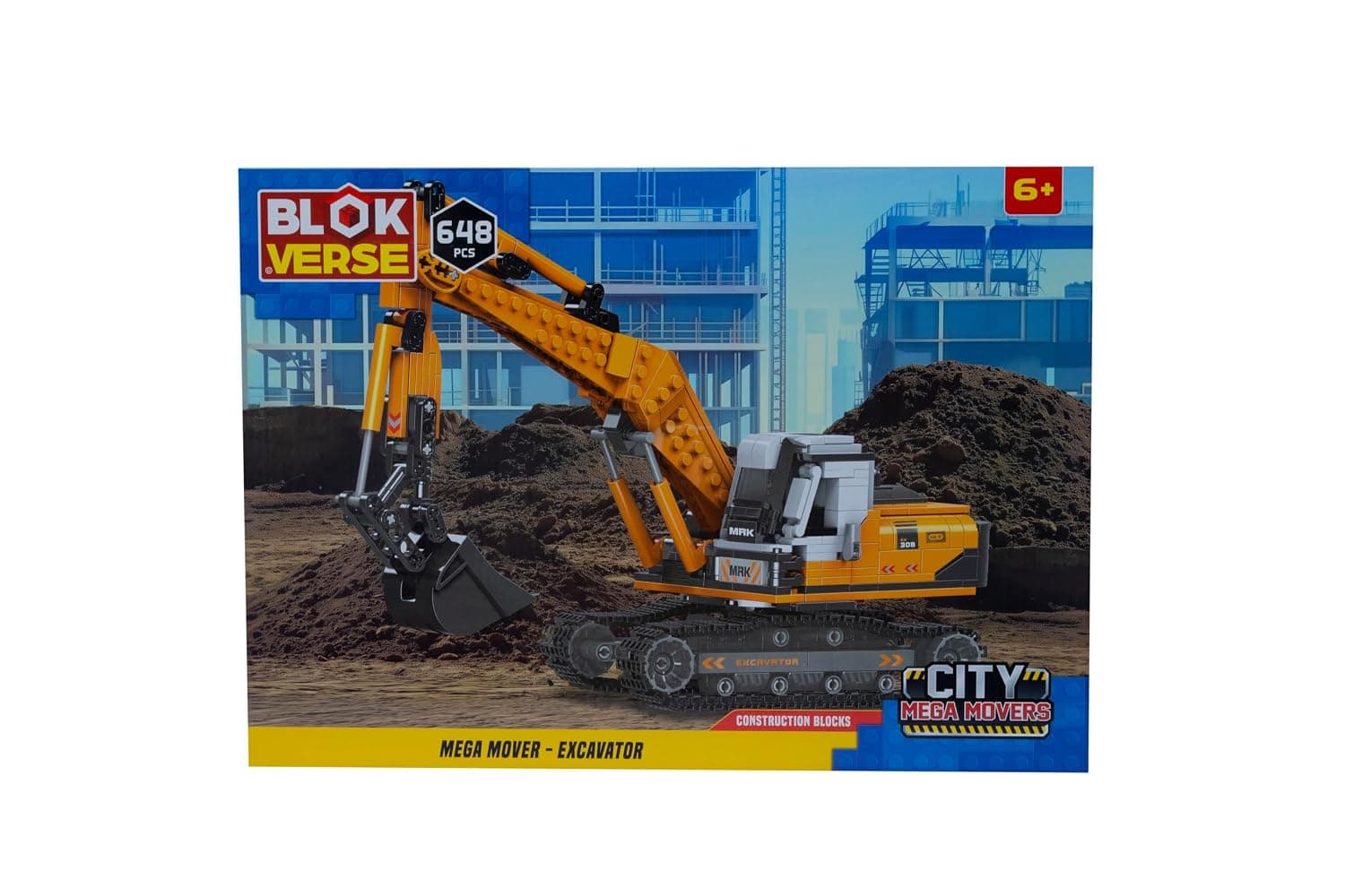 City Mega Movers Excavator Construction Blocks 648 pcs | 360° Rotating Cab, Movable Boom Arm, Ages 6+, Tracked Vehicle, City Mega Movers Series