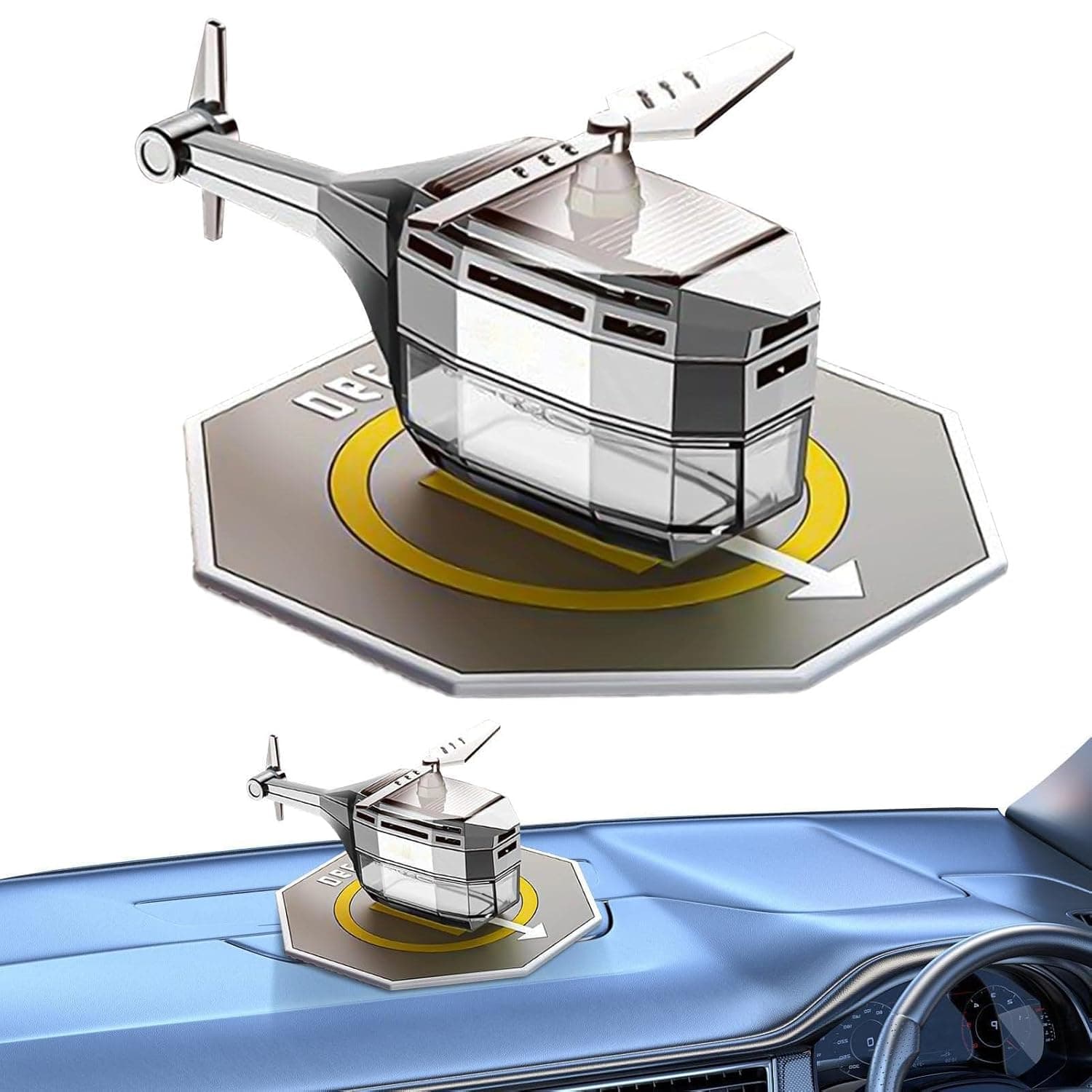 Car Air Freshener, Helicopter Solar Energy Rotating Design, Aromatherapy Aviation Al Alloy Diffuser, Auto-Rotation Dashboard Decoration, Interior Decoration Accessories Diffuser (Silver)