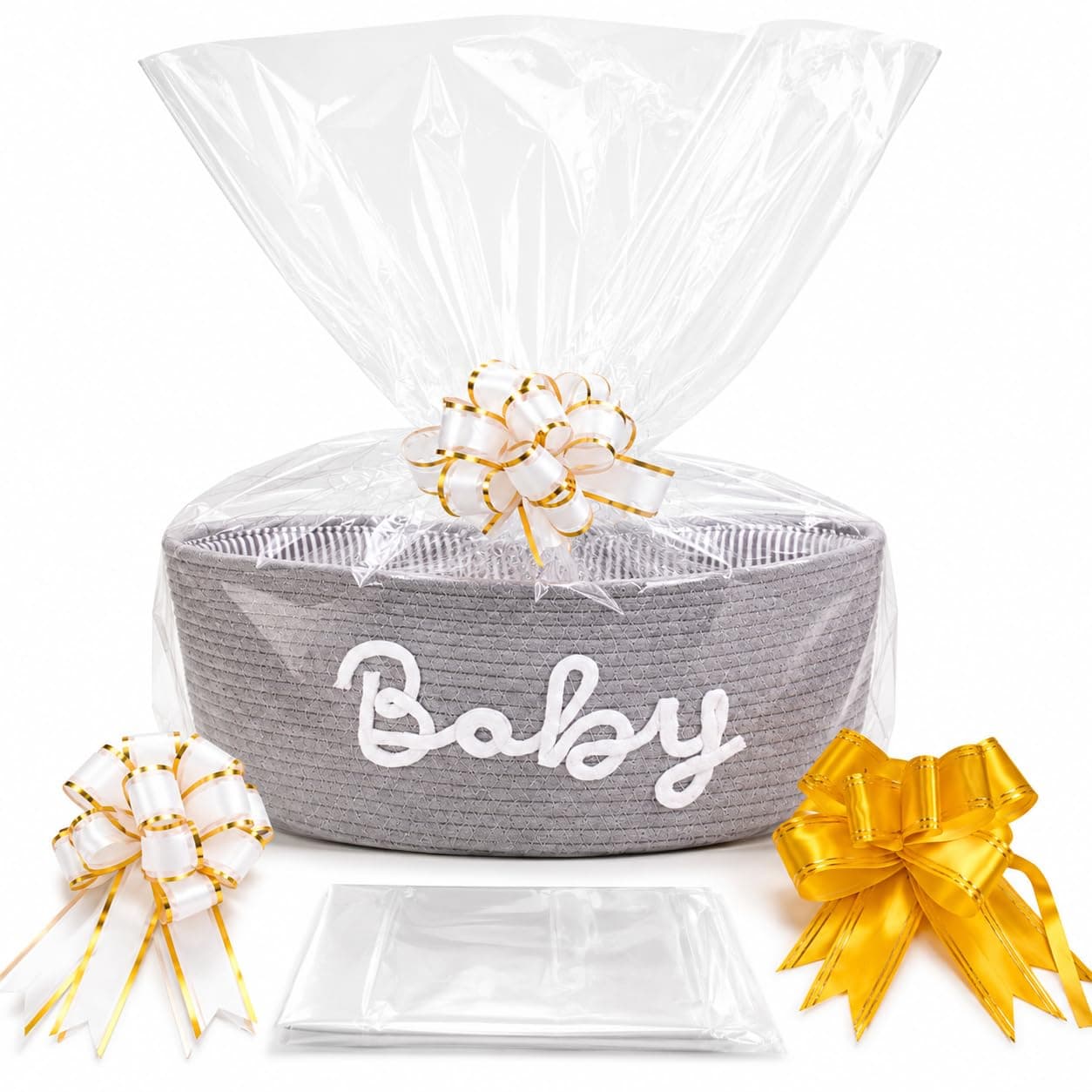Sylva Baby Diaper Caddy Organiser, Grey Cotton Rope Nappy Caddy with 3 Compartments & Handles, Portable Nursery Storage Basket for Diapers, Wipes, Bottles & Nursery Essentials, 36 x 22 x 18 cm