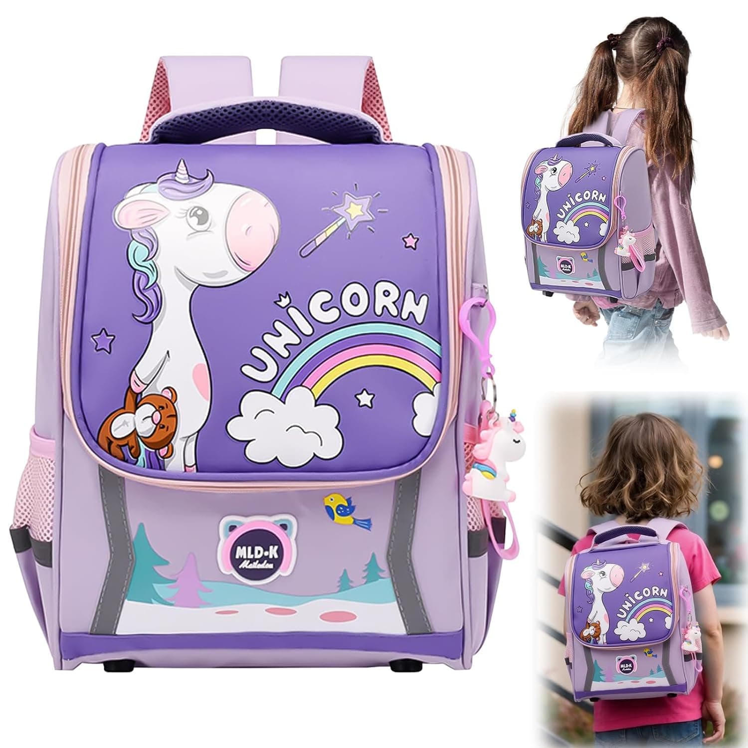Kids Girls Backpack, Children Backpack Kindergarten School bag, Lightweight and Portable Book Bags, Elementary Students Book Bag, Durable Cartoon bag for 3.4.5.6.7.8.9.10 Girls Kids