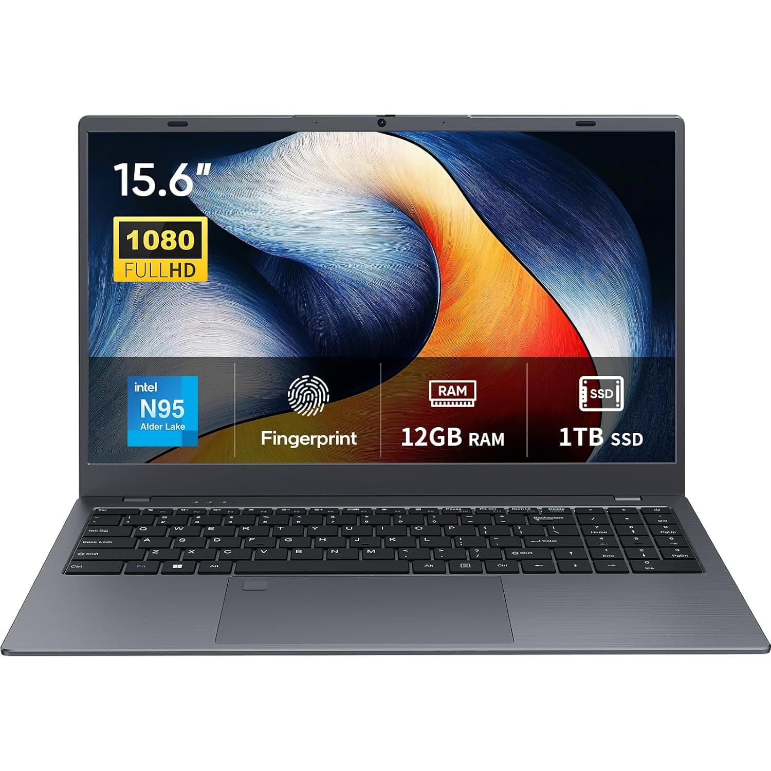 BiTECOOL 15.6" Laptop, 12GB LPDDR5 RAM, 1TB NVMe SSD, N95 Quad Core (up to 3.4GHz), FHD IPS Display, 2.4G/5G WiFi, BT5.0, Fingerprint, Webcam, Long Battery Life - for Work, Study, and Entertainment