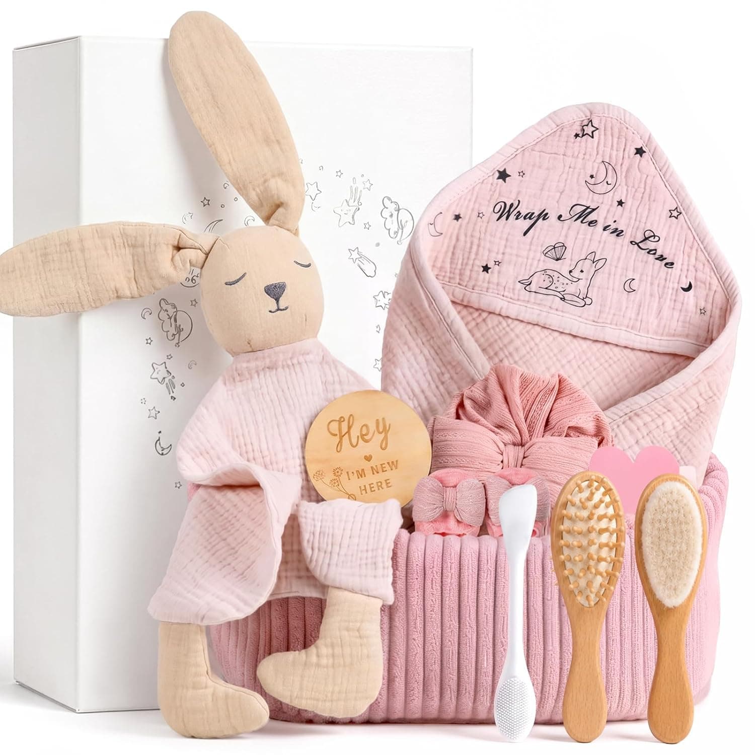 lulumoon Baby Shower Gifts for Girls: Baby Essentials for Newborn - 11-Piece After Bathing to Bedtime Routine Nursery Basket - Ideal Gift Set for First Time Mom from Bestie