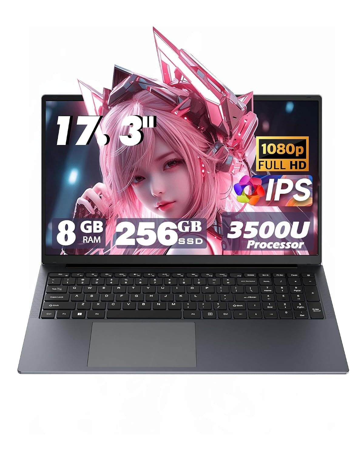 17 Inch Laptop Computers, with Ryzen5 3500U (3.7GHz), 8GB DDR4 RAM | 256GB SSD, 1080P Display, Type-C, WiFi5, BT, RJ45, Backlit Keyboard, Dual Stereo Speakers