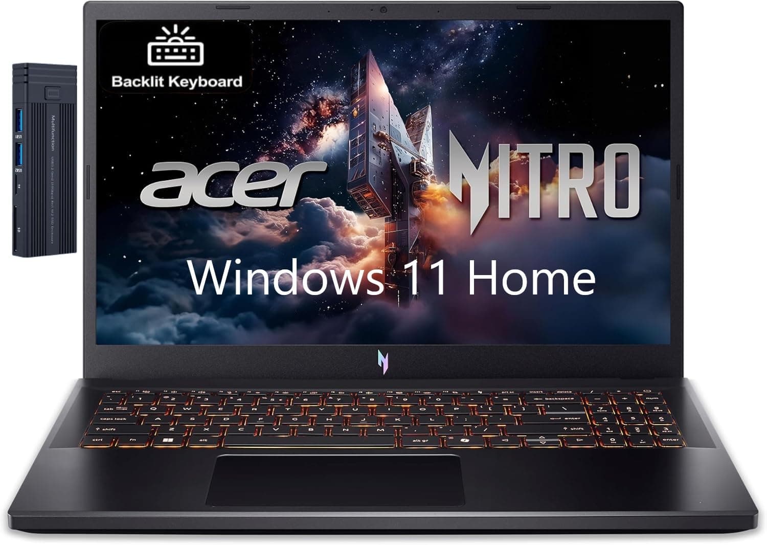 acer Nitro V 15.6" FHD Gaming Laptop, Intel Core i5-13420H, GeForce RTX 5050, 16GB RAM 1TB SSD, 128gb 9H Docking Station, Webcam, Wi-Fi, Backlit Keyboard, Windows 11 Home, Black