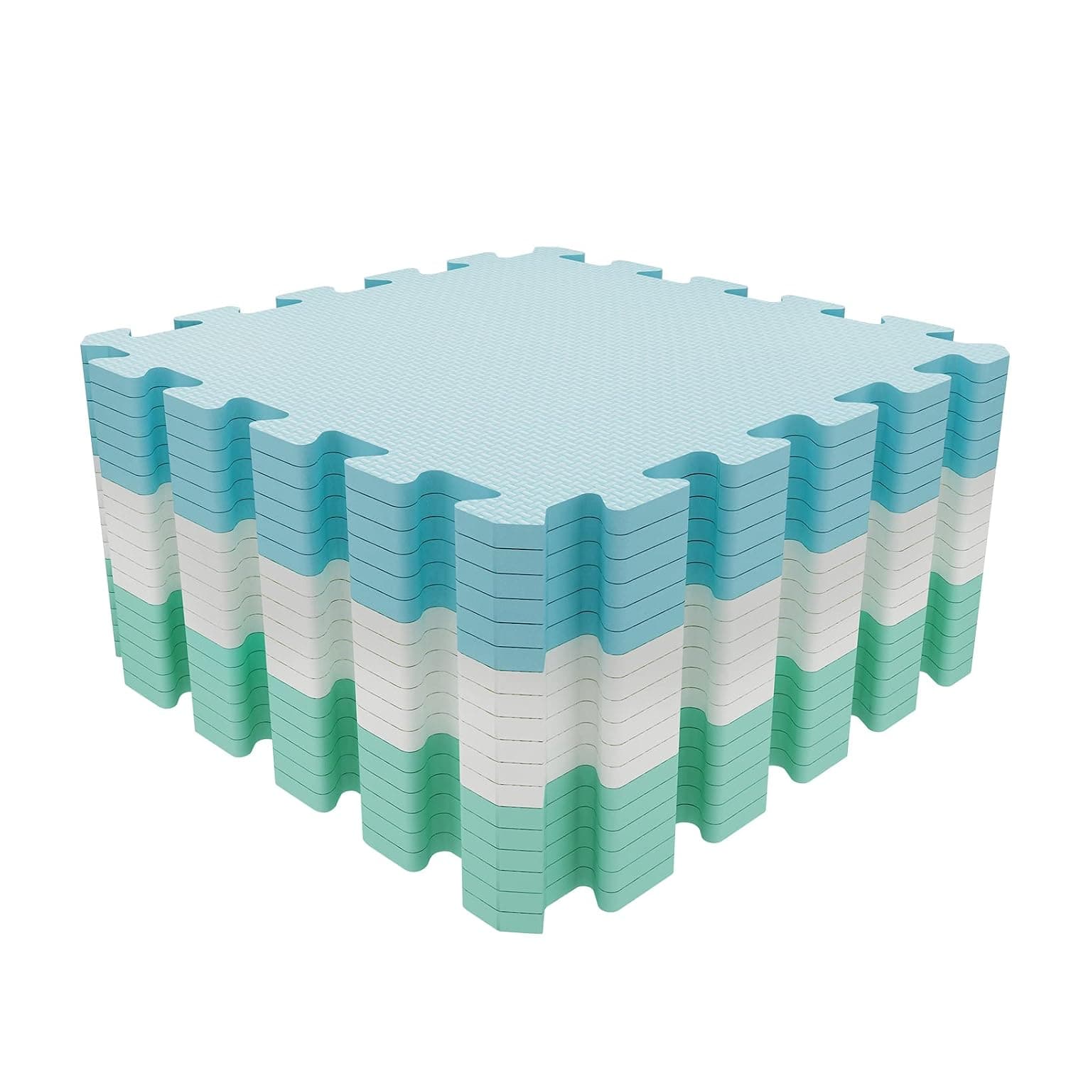 Interlocking Foam Mats, Exercise Mats, Gym Floor Foam Tiles, 30cm x 30cm No-Slip Play Mats, Interlocking Puzzle Floor Tiles (Blue White Green)