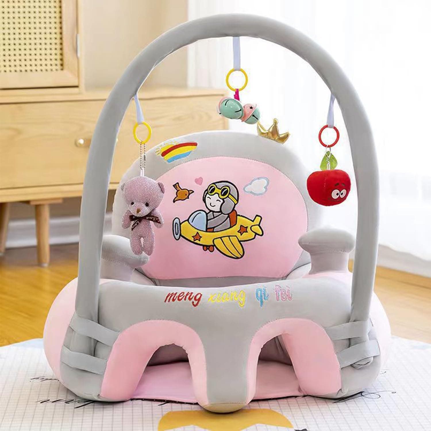 Uand home Baby Sofa Learn Sitting Feeding Chair Nursery Support Seat Pillow Protector Plush Cushion Infant Sitting Chair Baby Support Seat Bed Plush Toys(Pink)