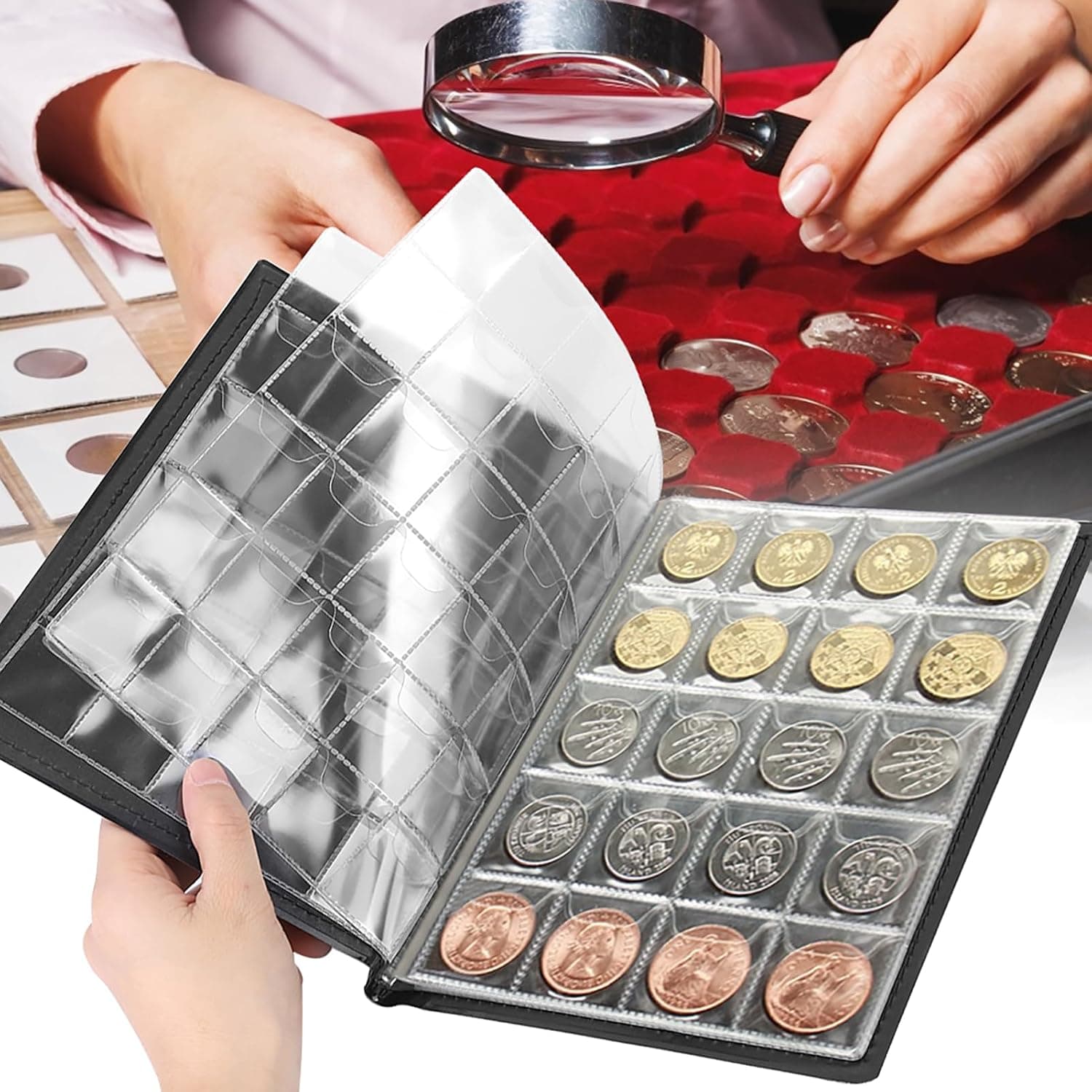 Coin Album Collecting Holder Book 250 Pockets 10 Pages Coin Collection Book for Collectors Black PU Material (Black)