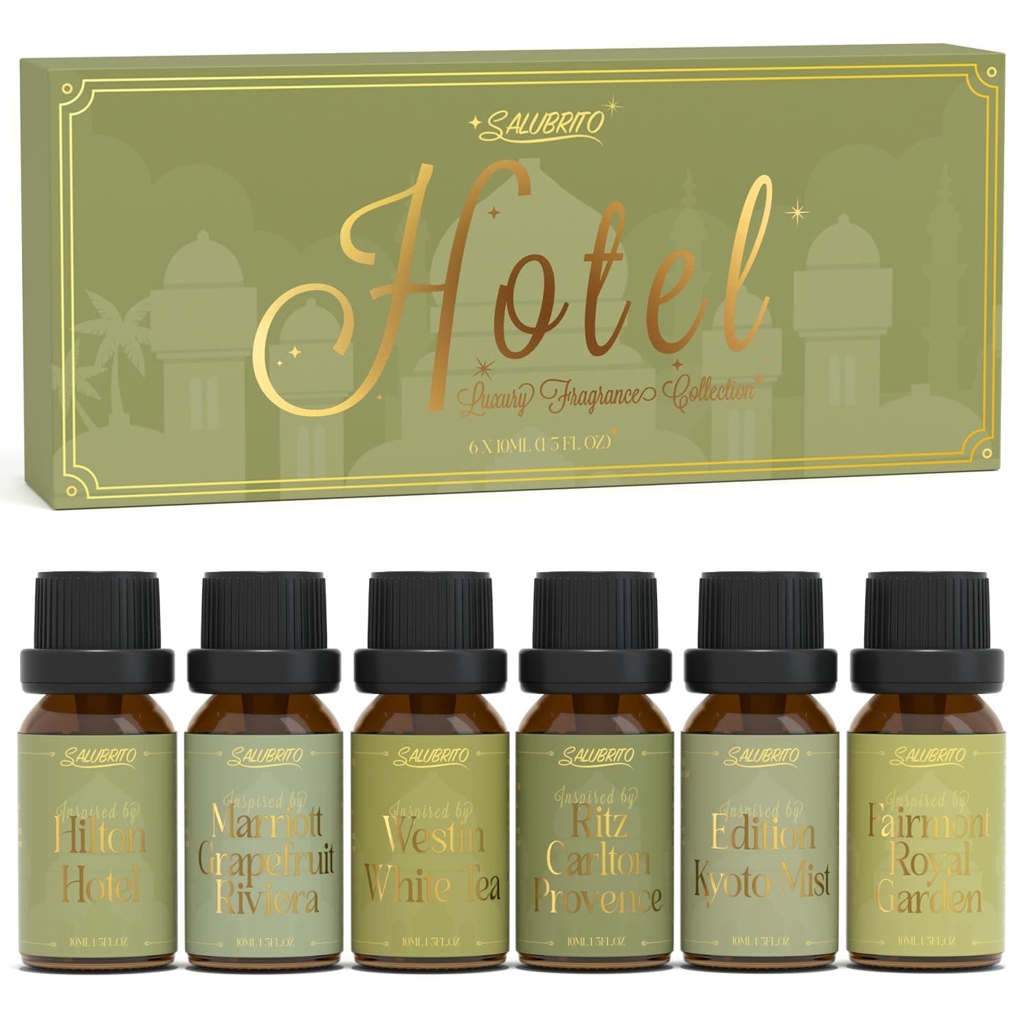 Luxury Hotel Fragrance Oil Set for Diffuser, Premium Essential Oil - Inspired by Ritz Carlton, Westin, Marriott, Fairmont, Hilton, Edition, Classic Hotel Scents Re-Imagined, Gift for Women and Men