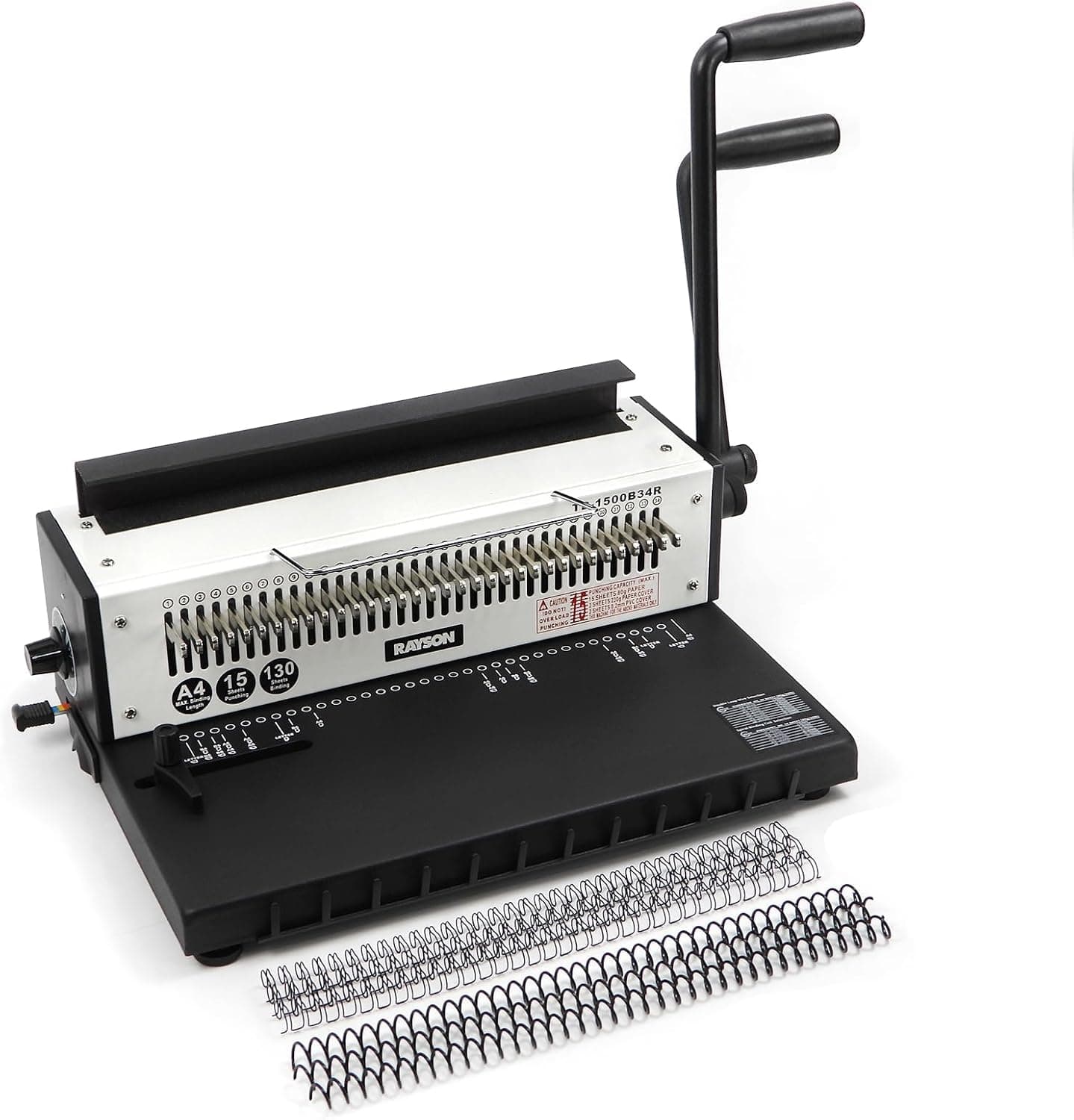 Rayson Wire Binding Manual Machine TD-1500B34R,Binding Capacity 120 sheets (A4,80g),15 Sheet Punching Capacity,3:1 Pitch Round Hole Book Binder,Wire Binding Machine