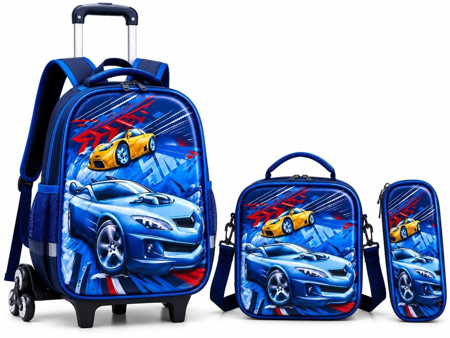 ALCOACH Rolling Backpack 3 Pcs Trolley School Bag with Insulated Lunch Bag, Multi-Pocket Trolley Backpack Set for Elementary School on 6 Wheels